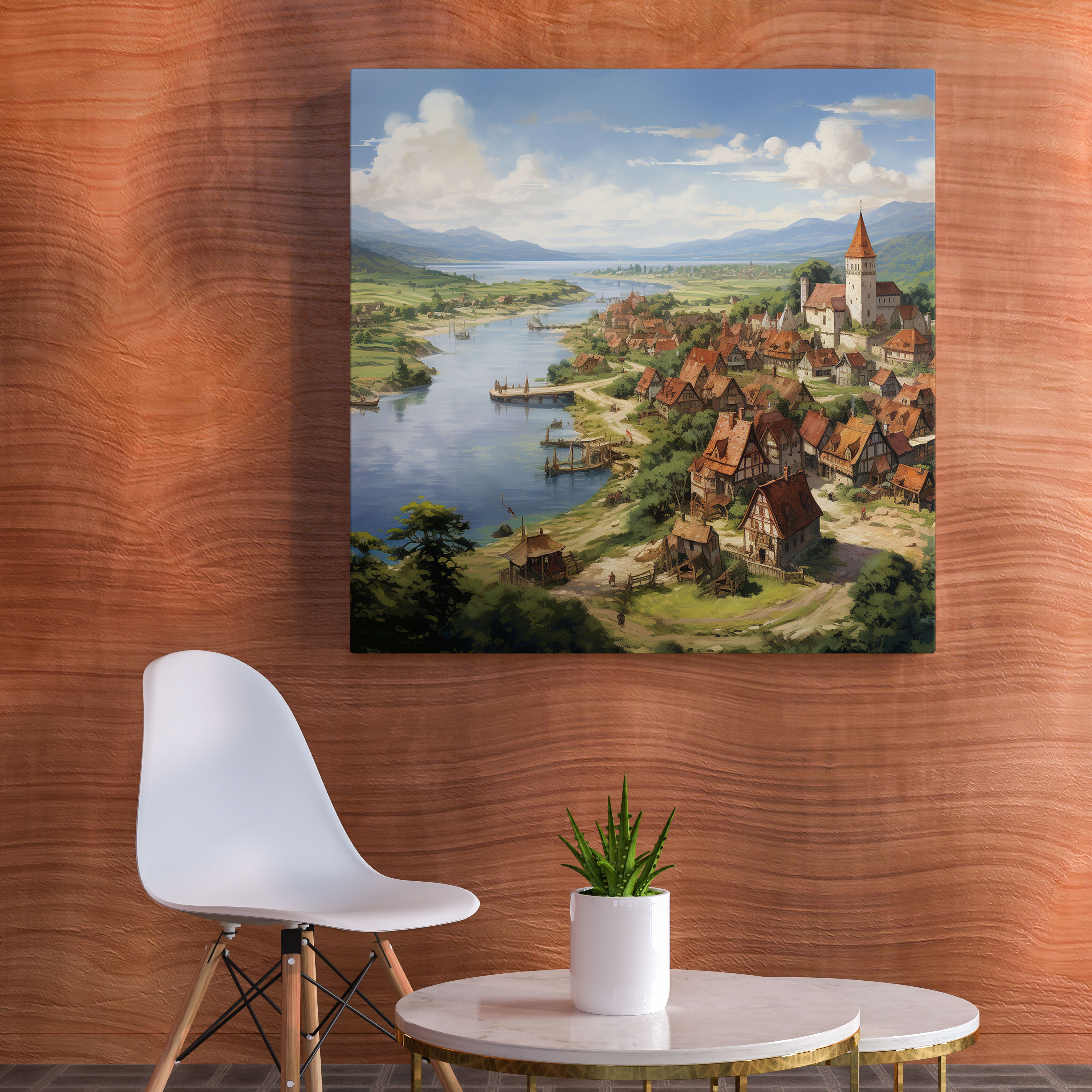 Renaissance Wall Decoration: Serene Countryside Landscape - Renaissance, Charming Village, Home Decoration, Tranquility