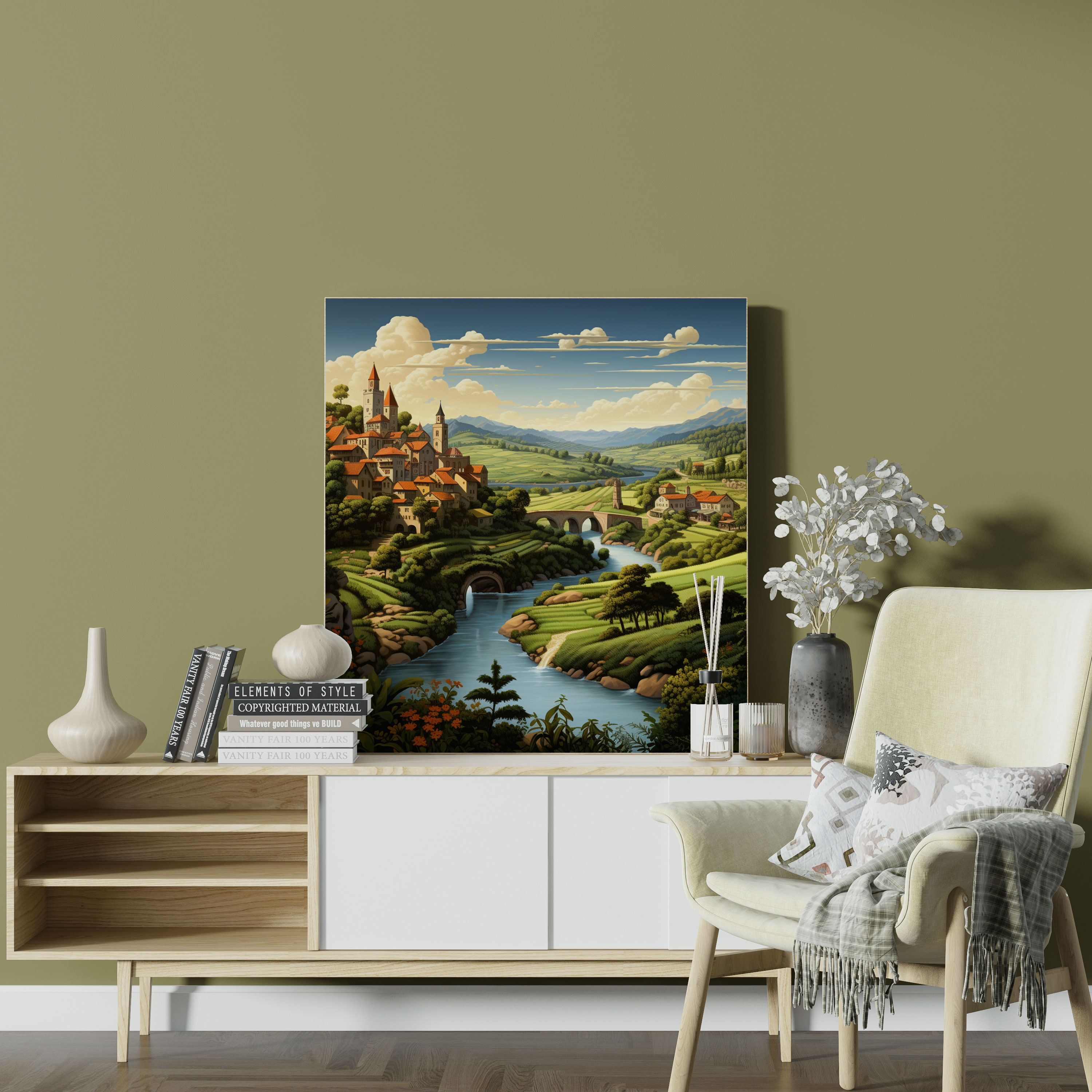 Renaissance Landscape Canvas Print - Renaissance, Rolling Hills, Serene River, Canvas Wall Art