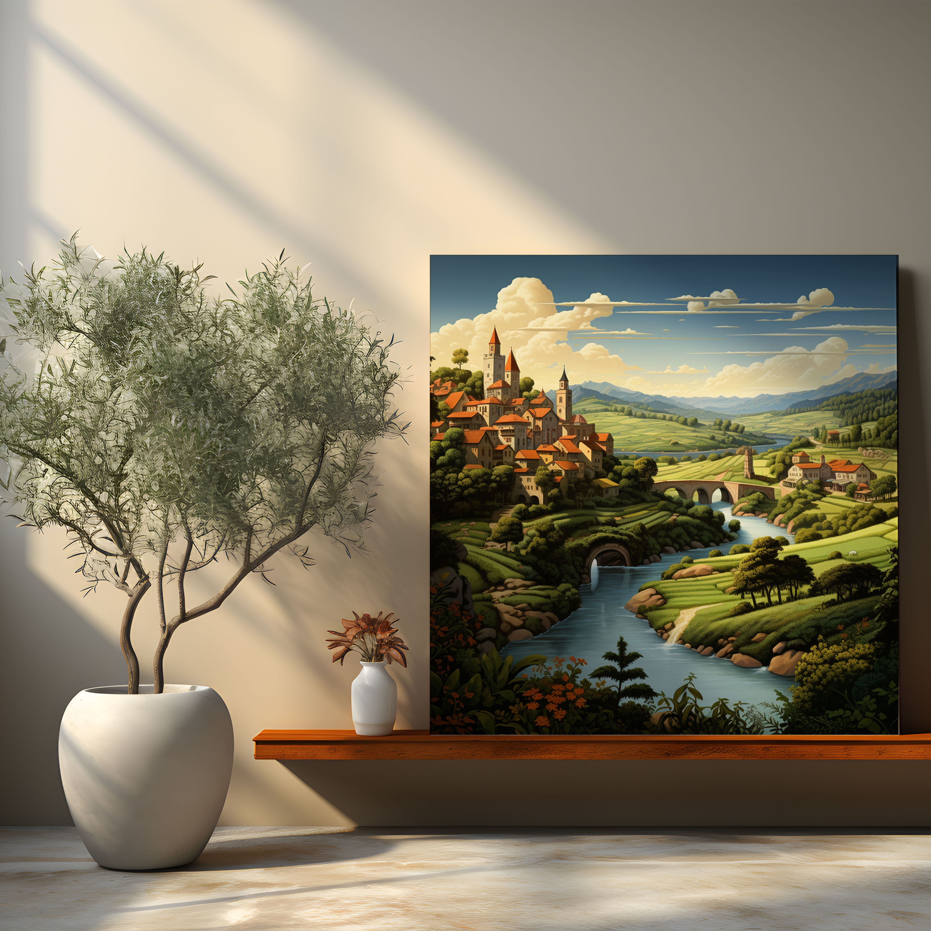 Renaissance Landscape Canvas Print - Renaissance, Rolling Hills, Serene River, Canvas Wall Art