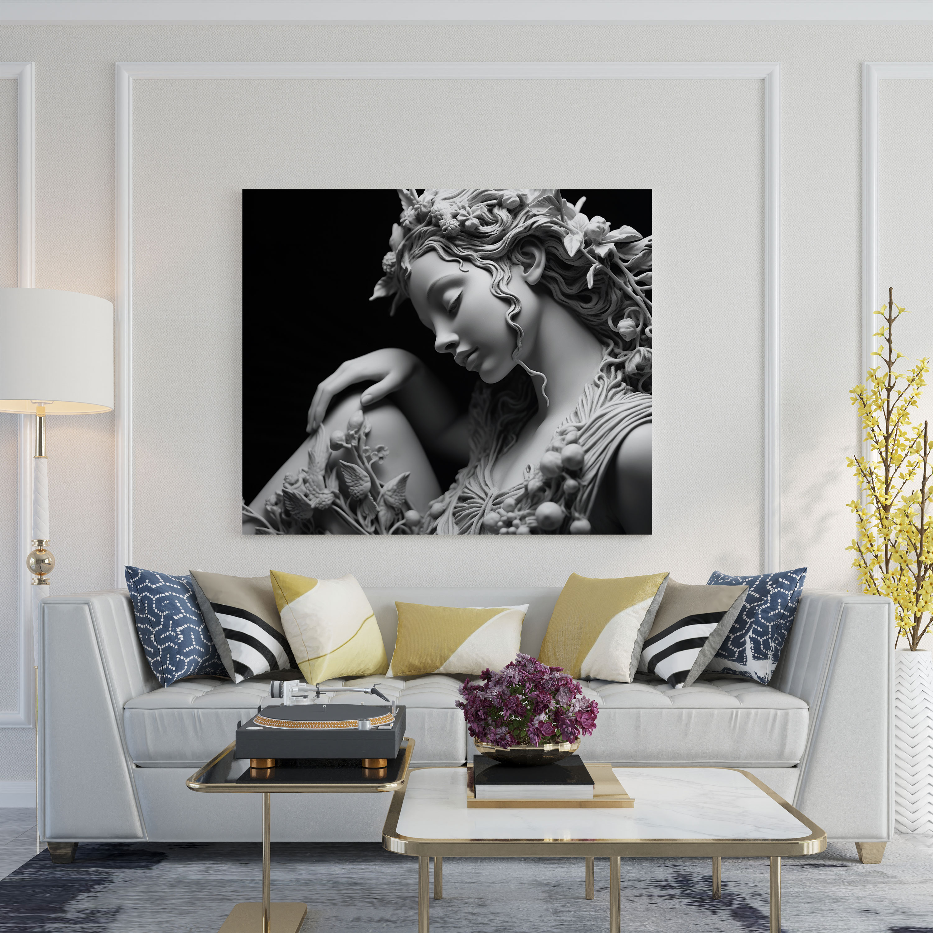 Renaissance-Inspired Black And White Canvas Print Of A Statue - Renaissance, Beauty, Black And White, Home Decoration