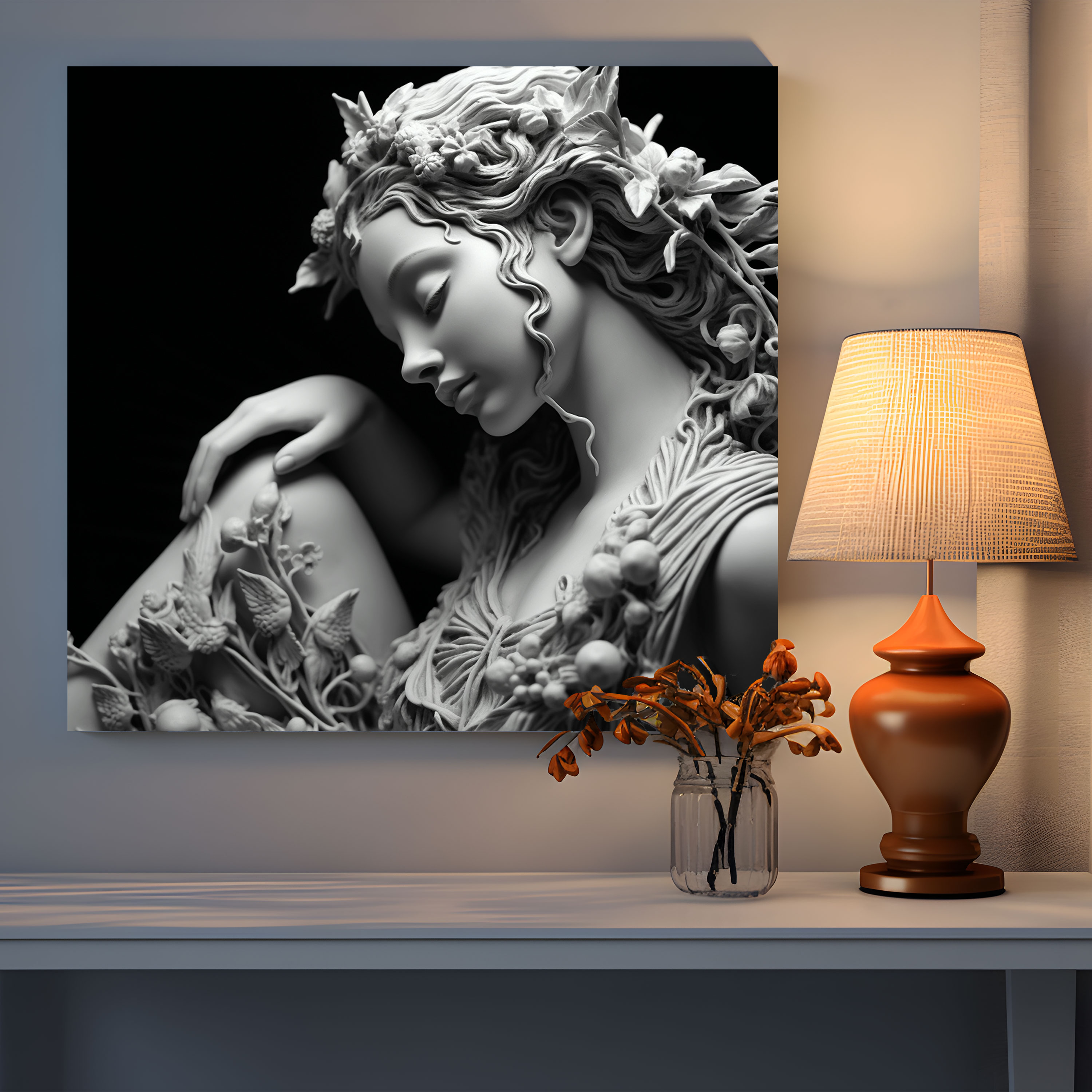 Renaissance-Inspired Black And White Canvas Print Of A Statue - Renaissance, Beauty, Black And White, Home Decoration