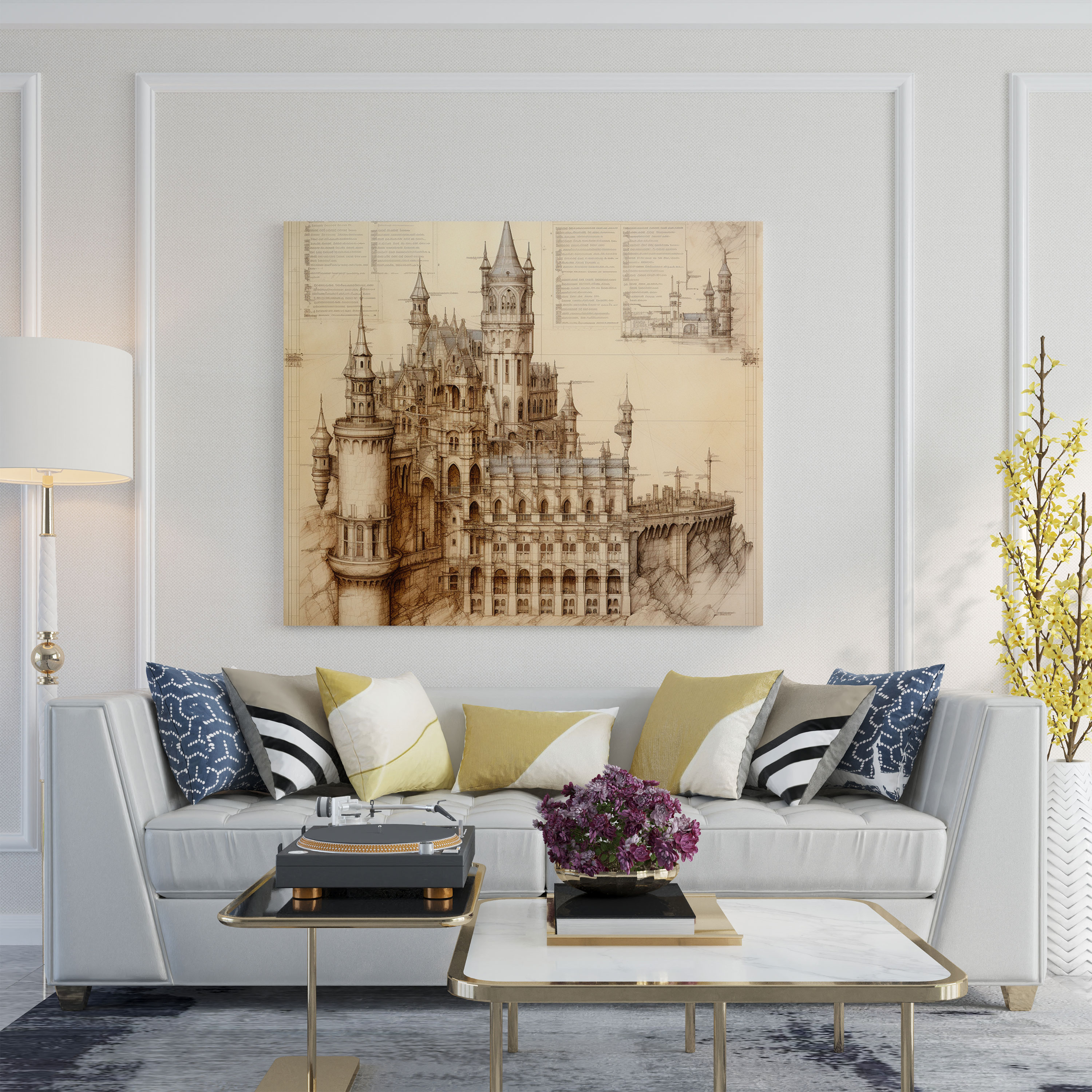 Renaissance Castle Blueprint Canvas Print - Renaissance, Home Decoration, Canvas, Renaissance Castle Blueprint