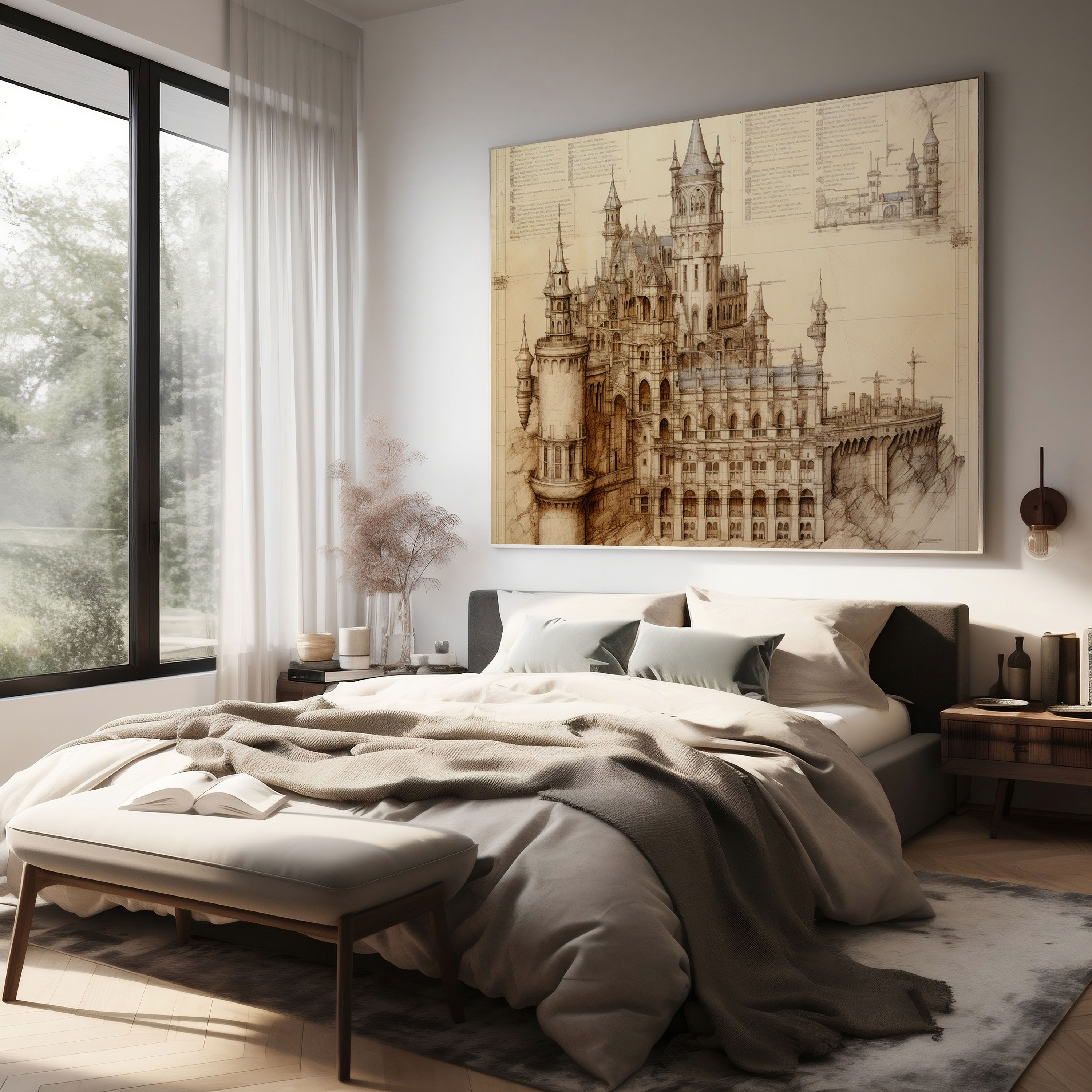 Renaissance Castle Blueprint Canvas Print - Renaissance, Home Decoration, Canvas, Renaissance Castle Blueprint