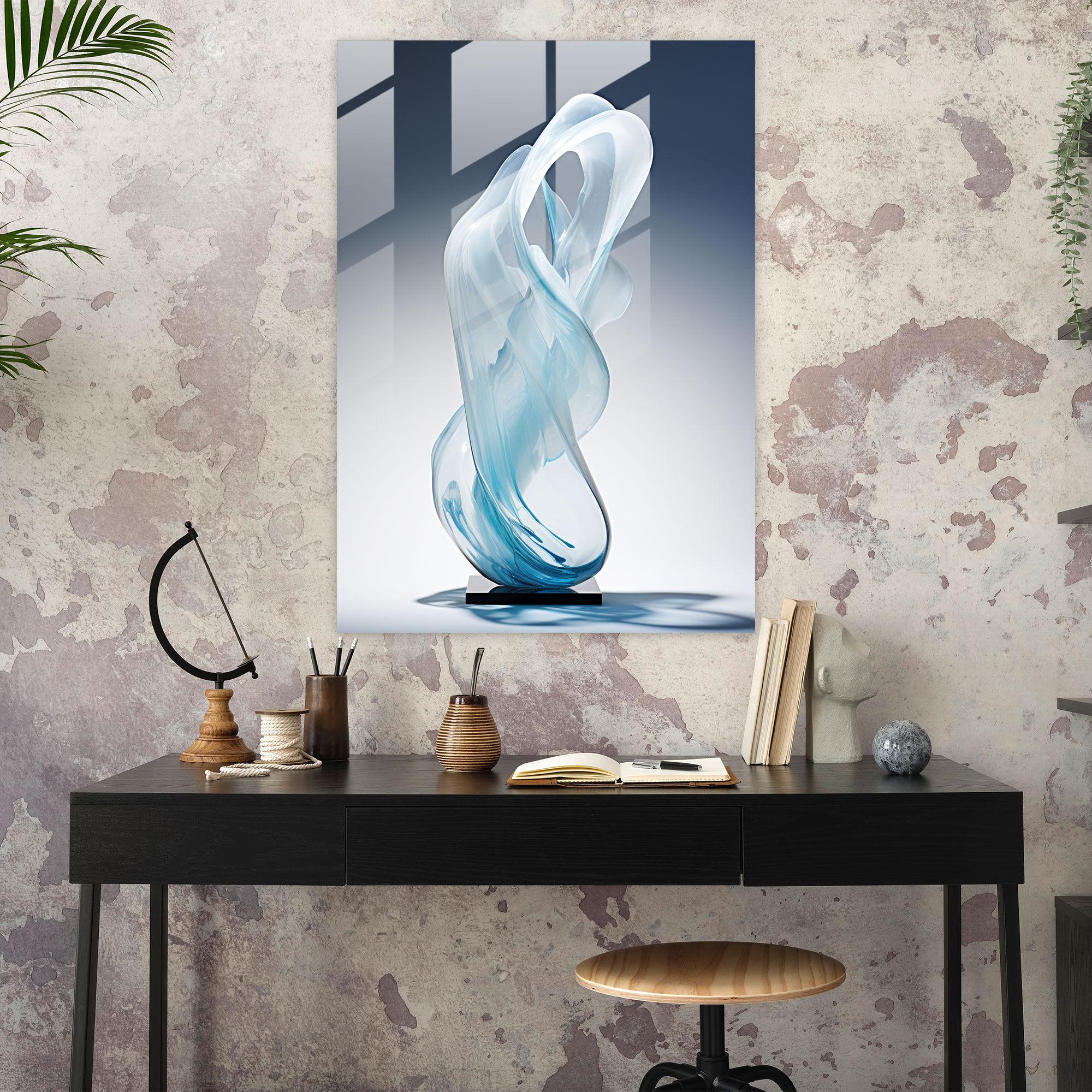 Realistic Glass Sculpture - Translucent Waves Glass Print - Realistic Glass Sculpture, Modern Art, Translucent Waves, Glass Wall Art
