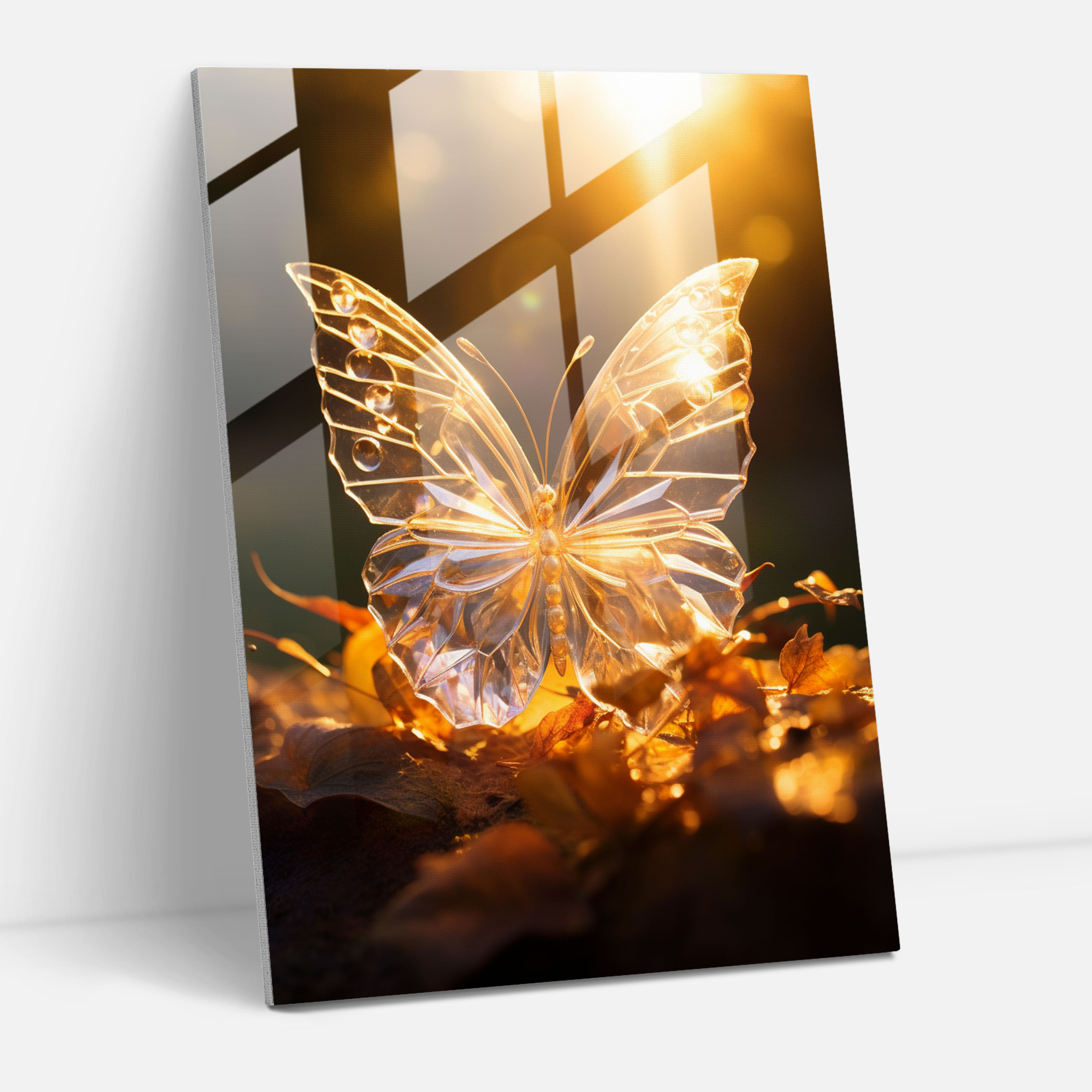 Realistic Glass Sculpture - Sunlit Butterfly Glass Wall Art - Realistic Glass Sculpture, Glass Art, Modern Art, Home Decoration