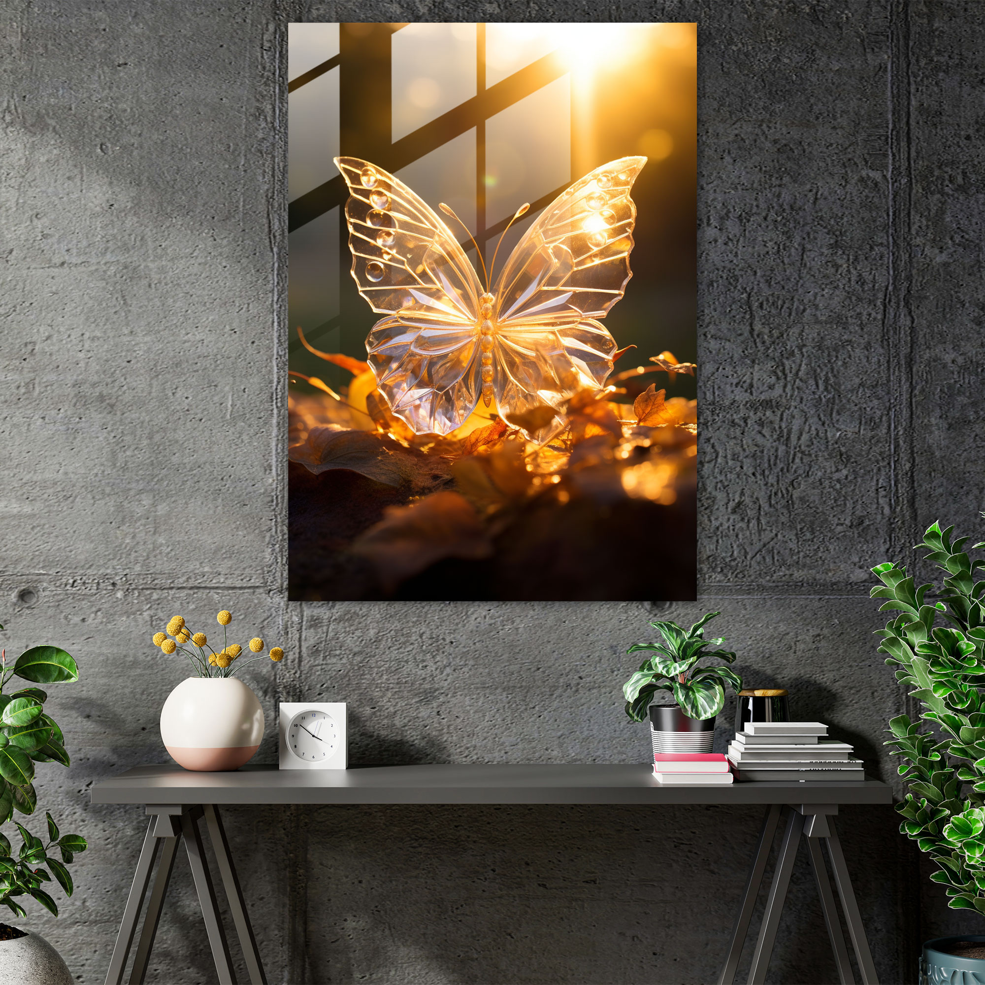 Realistic Glass Sculpture - Sunlit Butterfly Glass Wall Art - Realistic Glass Sculpture, Glass Art, Modern Art, Home Decoration