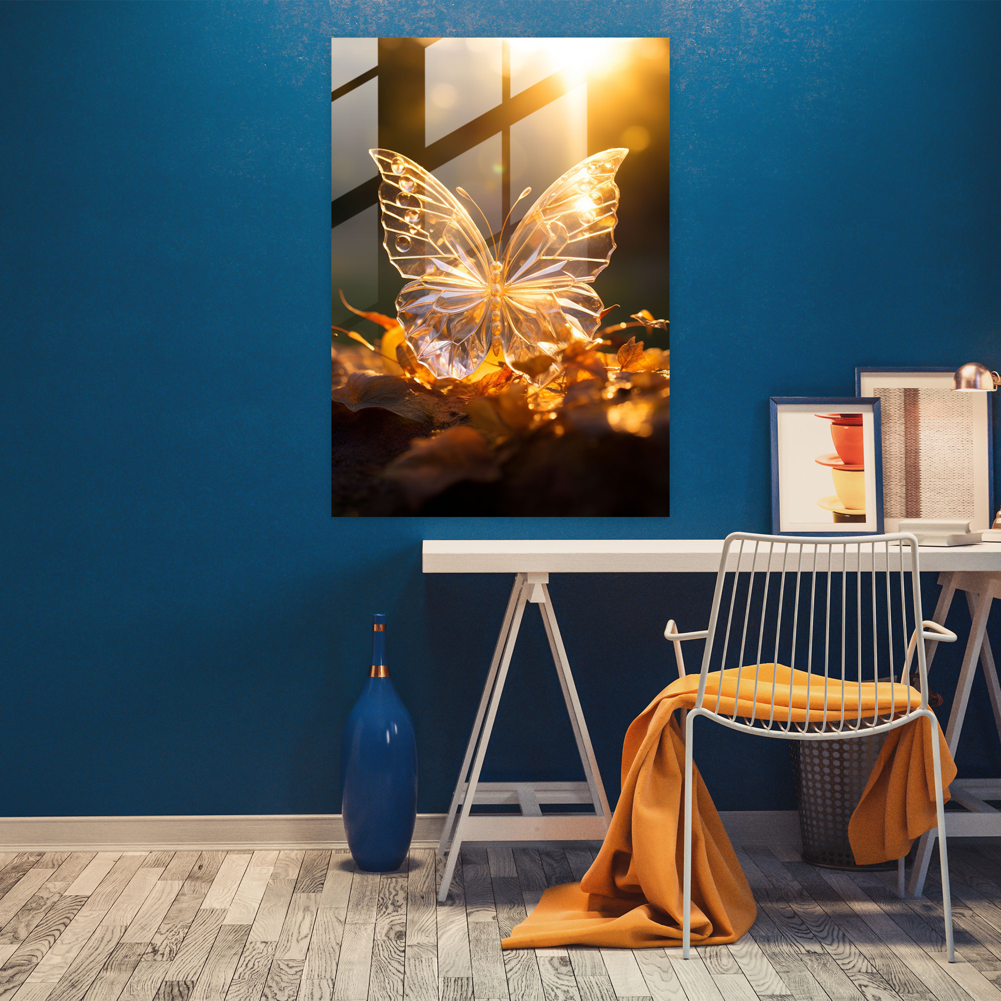 Realistic Glass Sculpture - Sunlit Butterfly Glass Wall Art - Realistic Glass Sculpture, Glass Art, Modern Art, Home Decoration