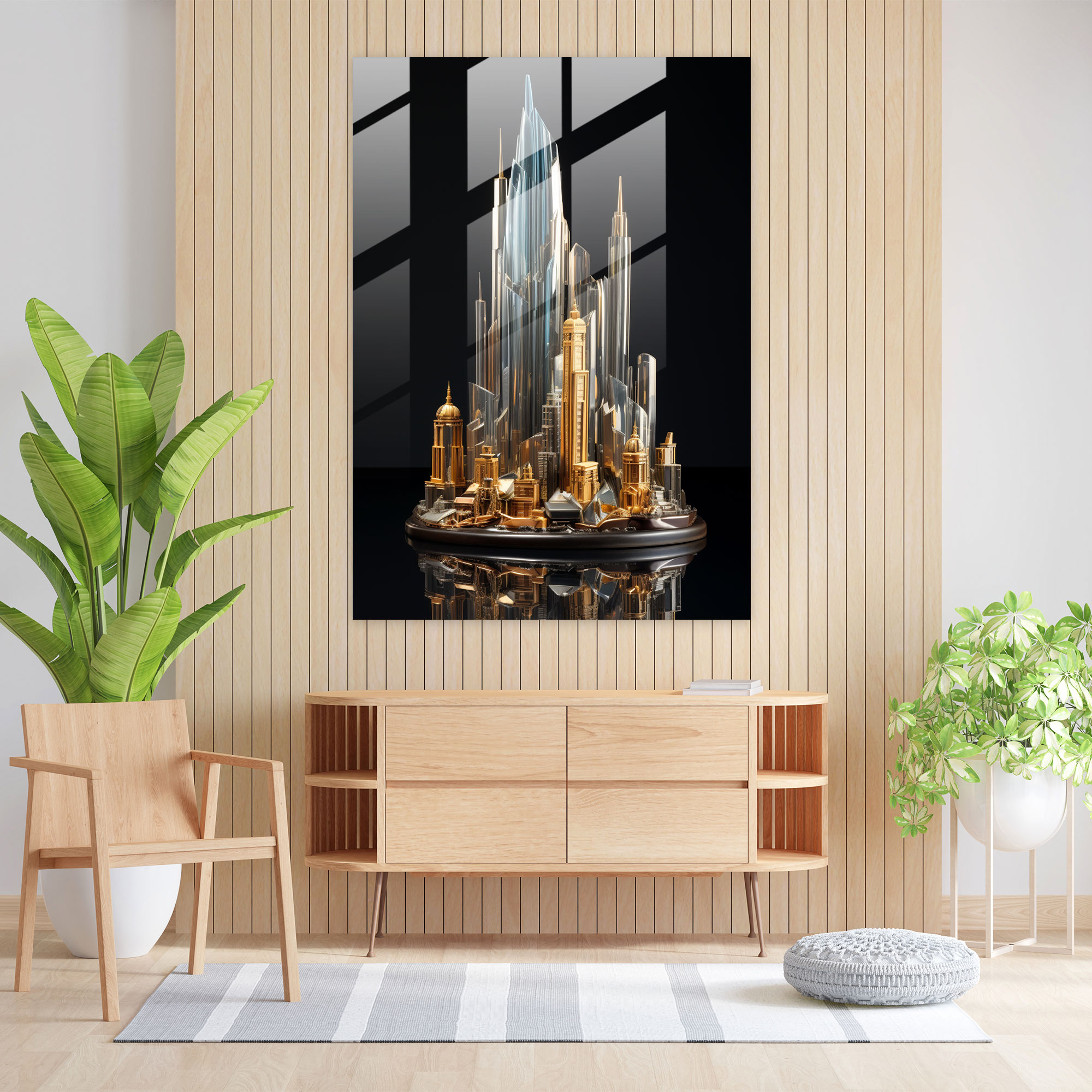 Realistic Glass Sculpture - City Skyline Glass Print - Realistic Glass Sculpture, Glass Print, City Skyline, Wall Decoration