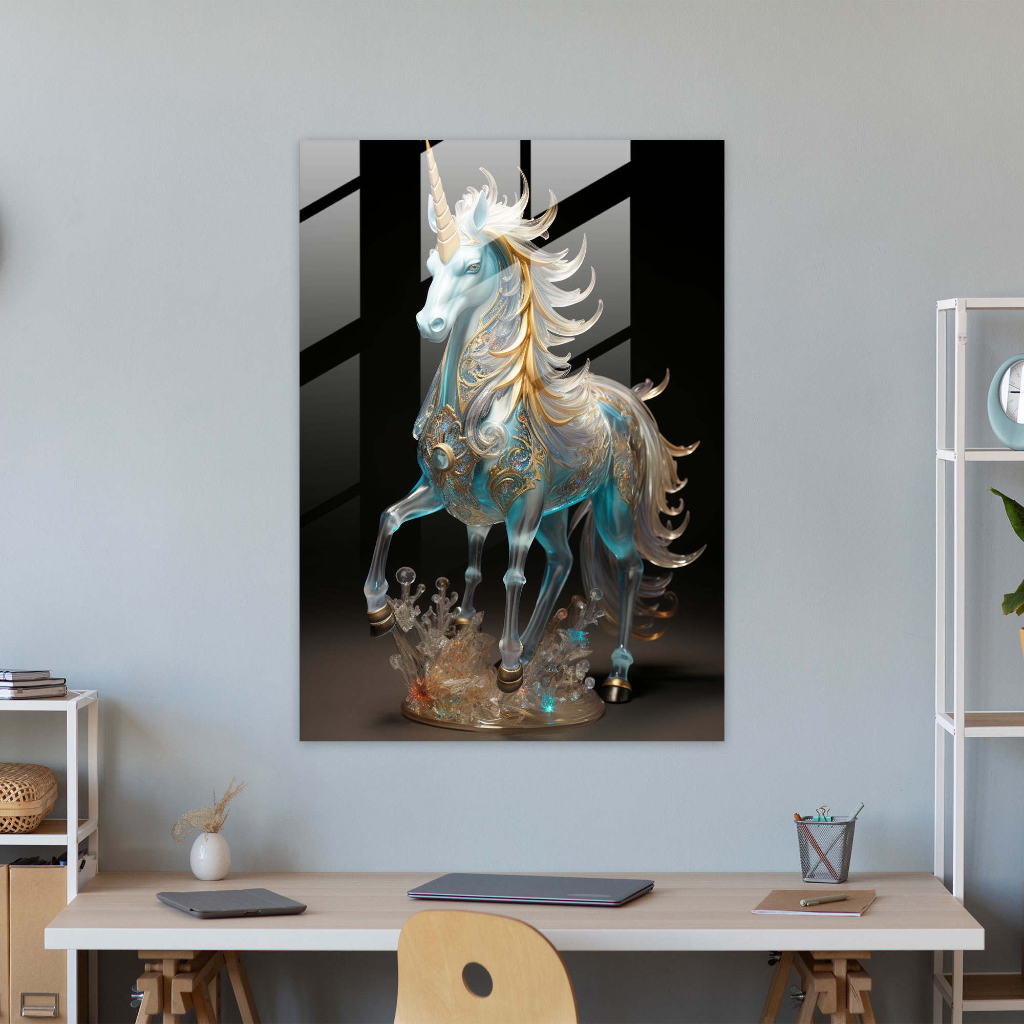 Realistic Glass Sculpture - Mystical Unicorn Glass Wall Art - Realistic Glass Sculpture, Mystical Unicorn, Glass Wall Art, Wall Decoration