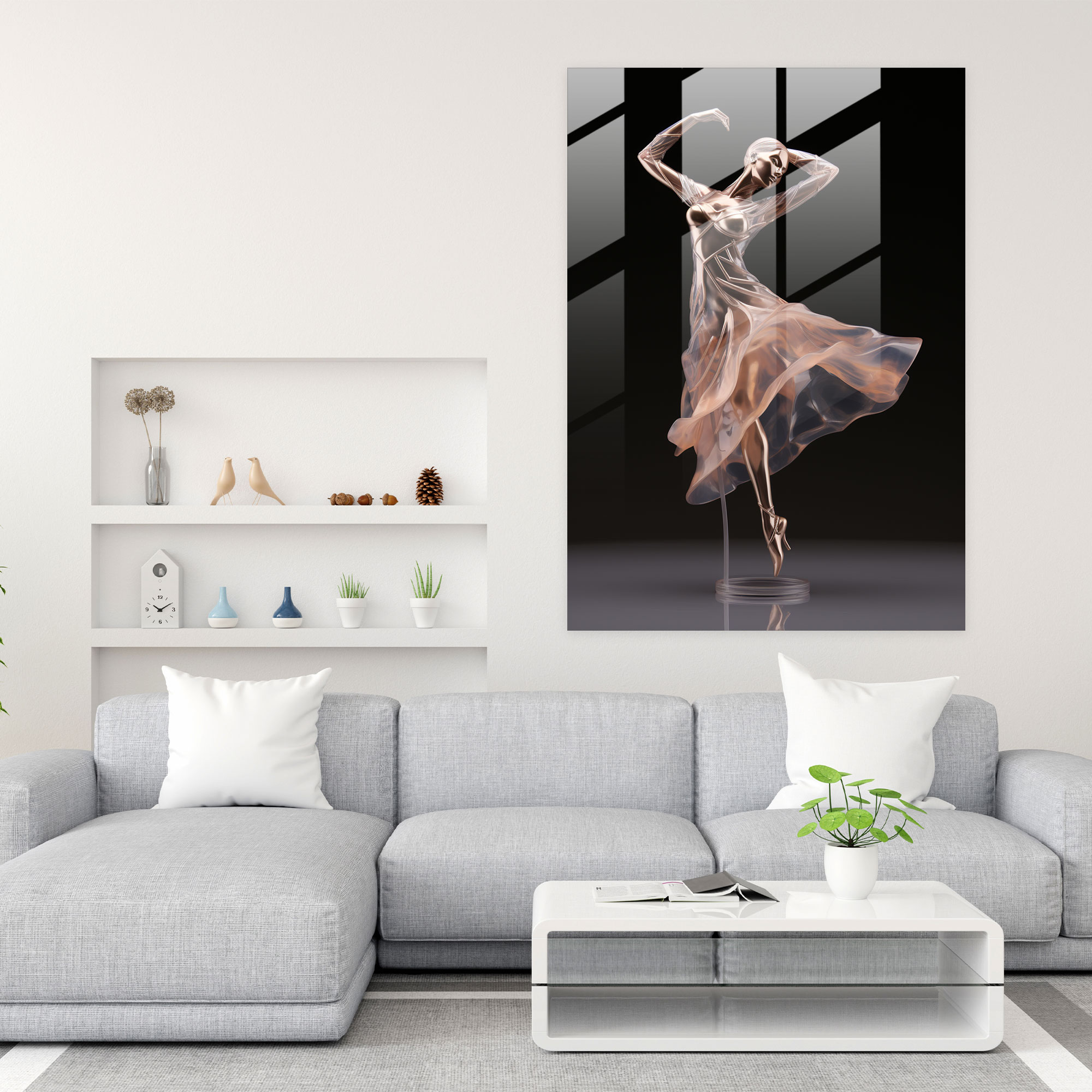 Realistic Glass Sculpture - Dance Of Elegance Glass Print - Realistic Glass Sculpture, Glass Wall Art, Dance Of Elegance, Home Decoration