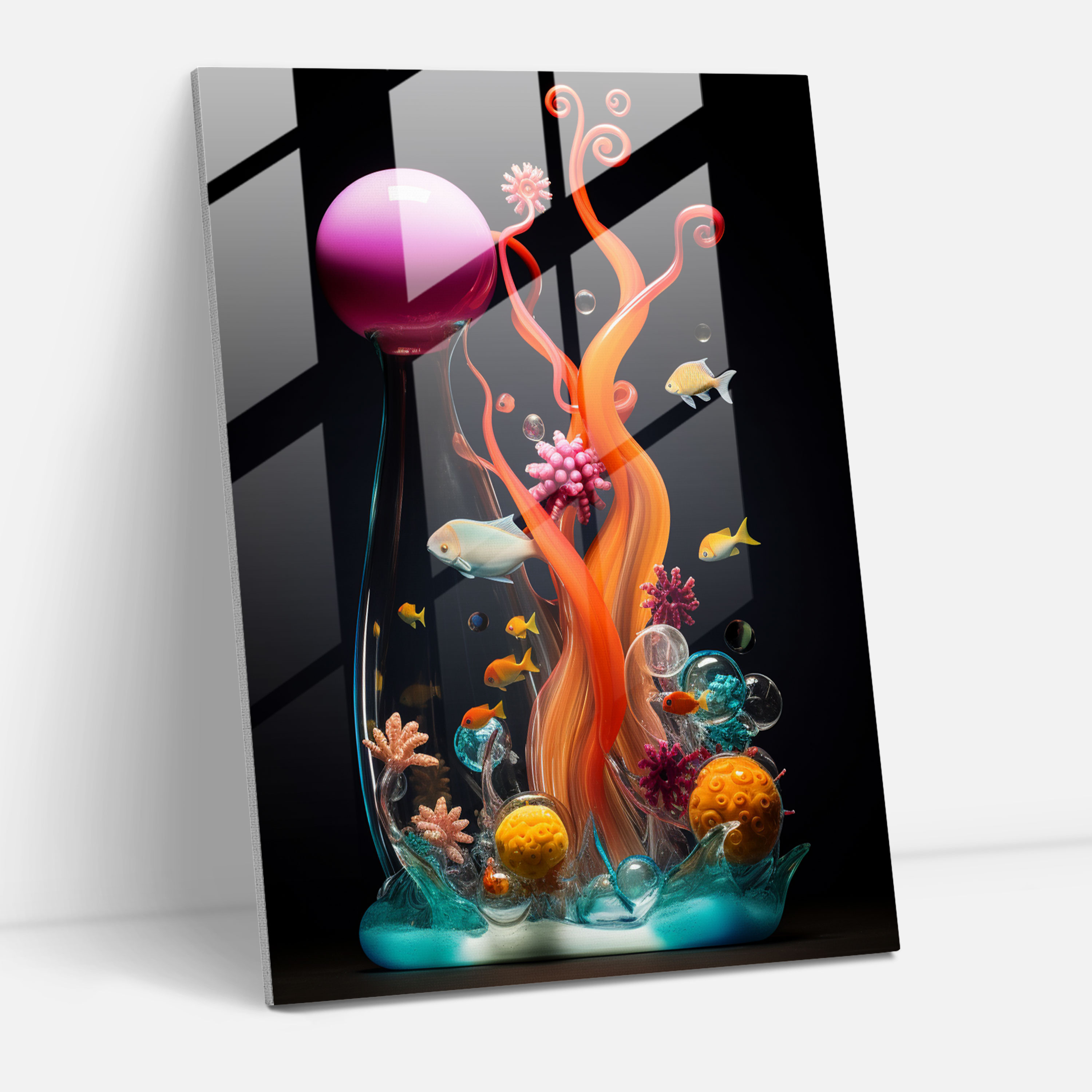 Realistic Glass Sculpture - Underwater Wonderland Glass Wall Art - Realistic Glass Sculpture, Glass Print, Glass Art, Wall Decoration