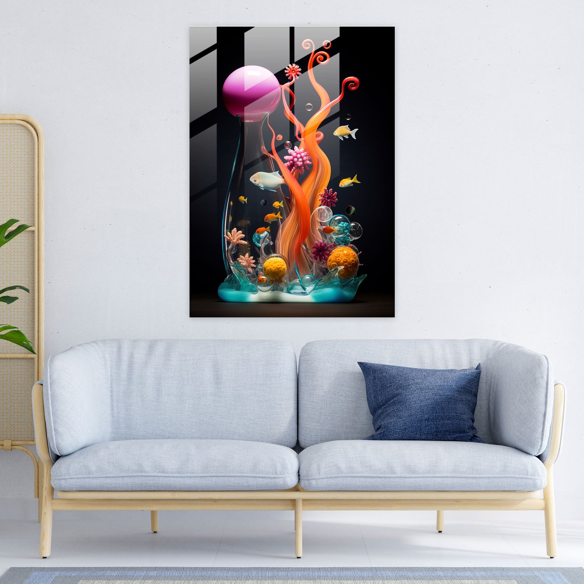 Realistic Glass Sculpture - Underwater Wonderland Glass Wall Art - Realistic Glass Sculpture, Glass Print, Glass Art, Wall Decoration