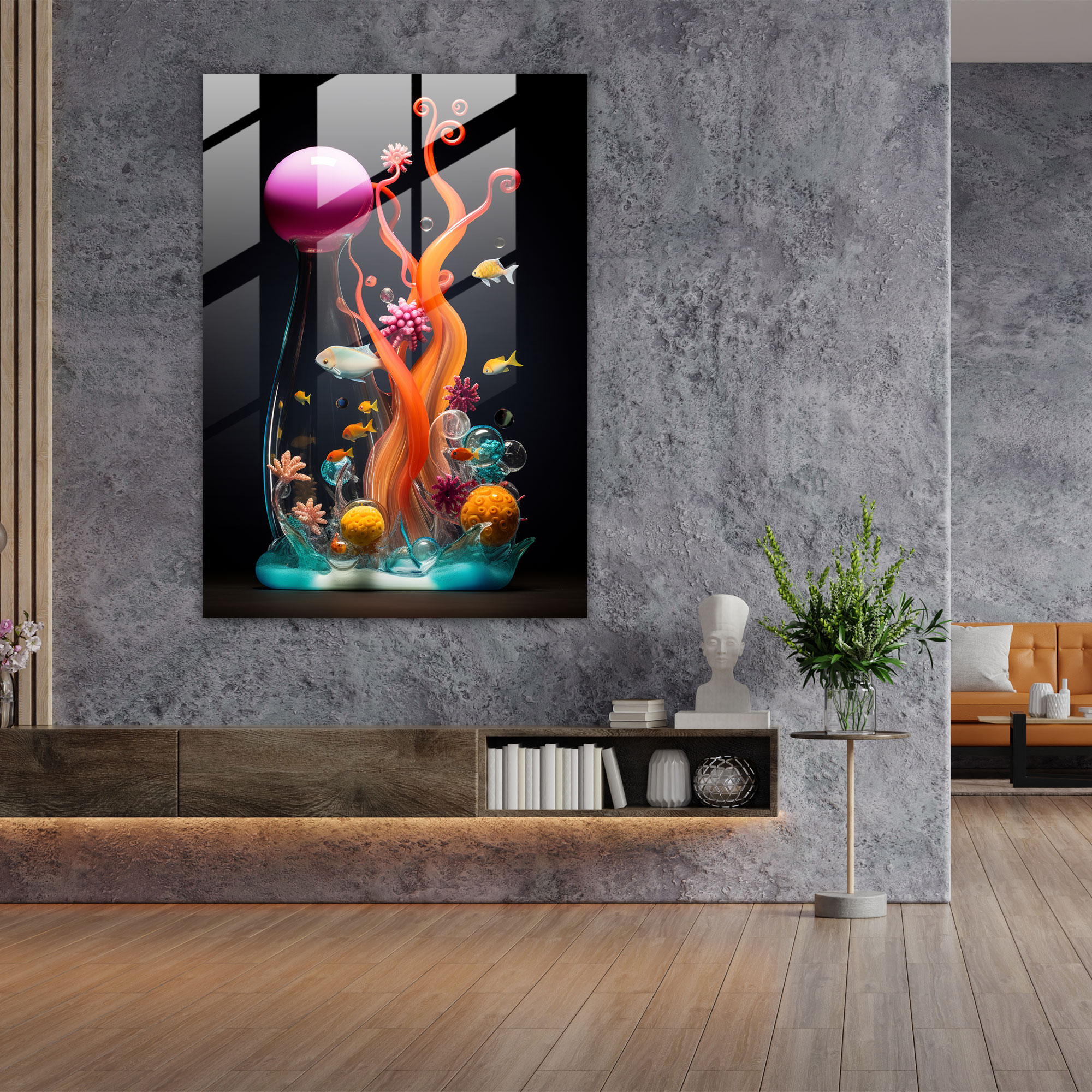 Realistic Glass Sculpture - Underwater Wonderland Glass Wall Art - Realistic Glass Sculpture, Glass Print, Glass Art, Wall Decoration