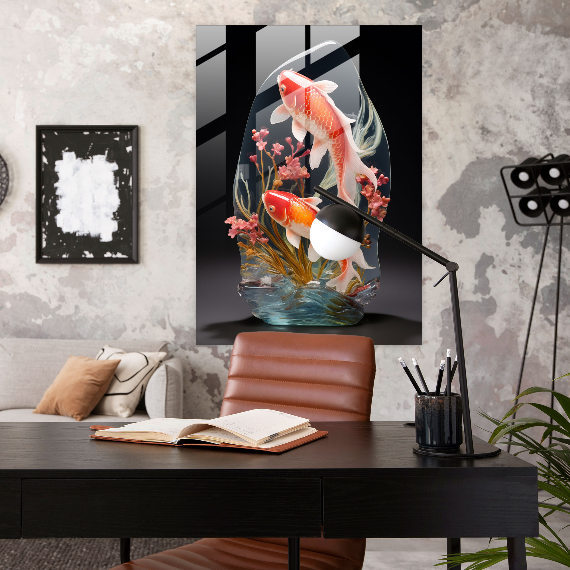 Realistic Glass Sculpture - Tranquil Pond Glass Wall Art - Realistic Glass Sculpture, Realistic Glass Sculpture, Serene Koi Fish, Peace And Harmony