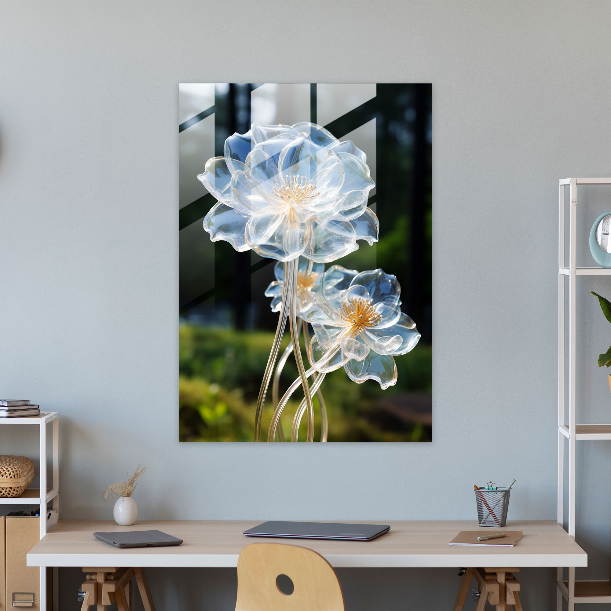 Realistic Glass Sculpture - Flower Blossom Glass Wall Art - Realistic Glass Sculpture, Garden Theme, Glass Art, Glass Print