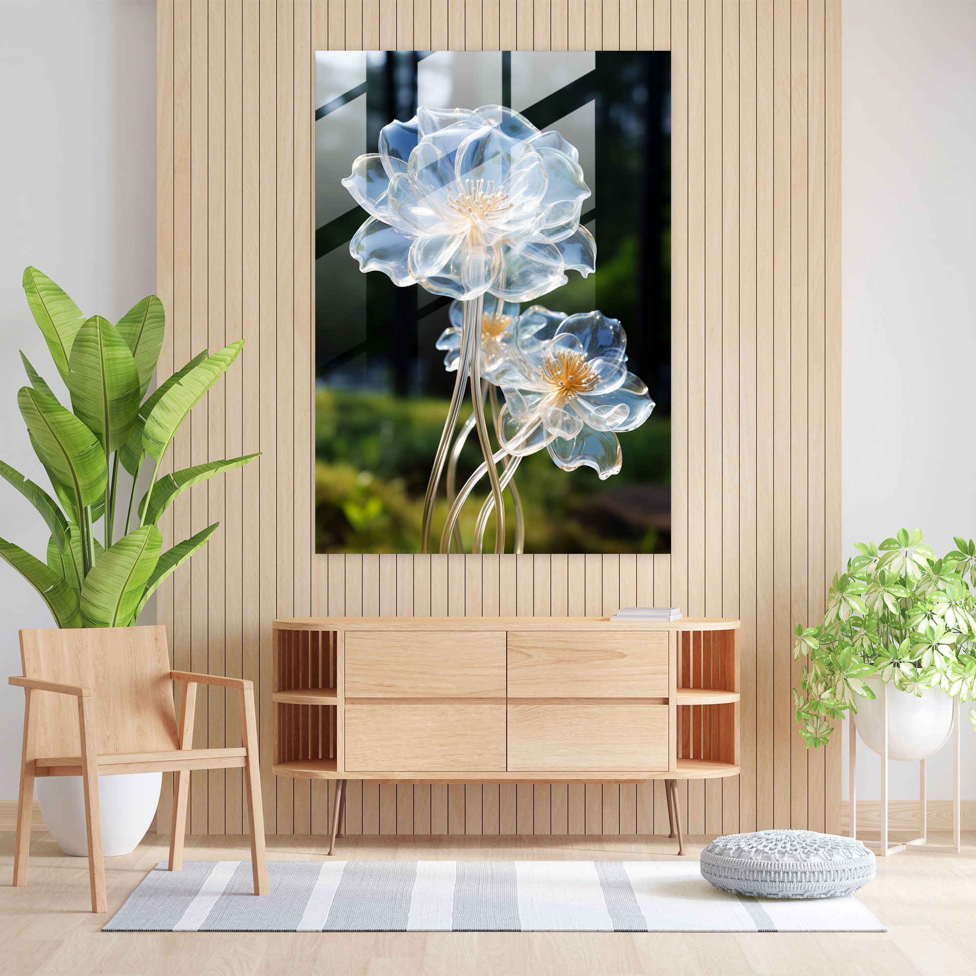 Realistic Glass Sculpture - Flower Blossom Glass Wall Art - Realistic Glass Sculpture, Garden Theme, Glass Art, Glass Print