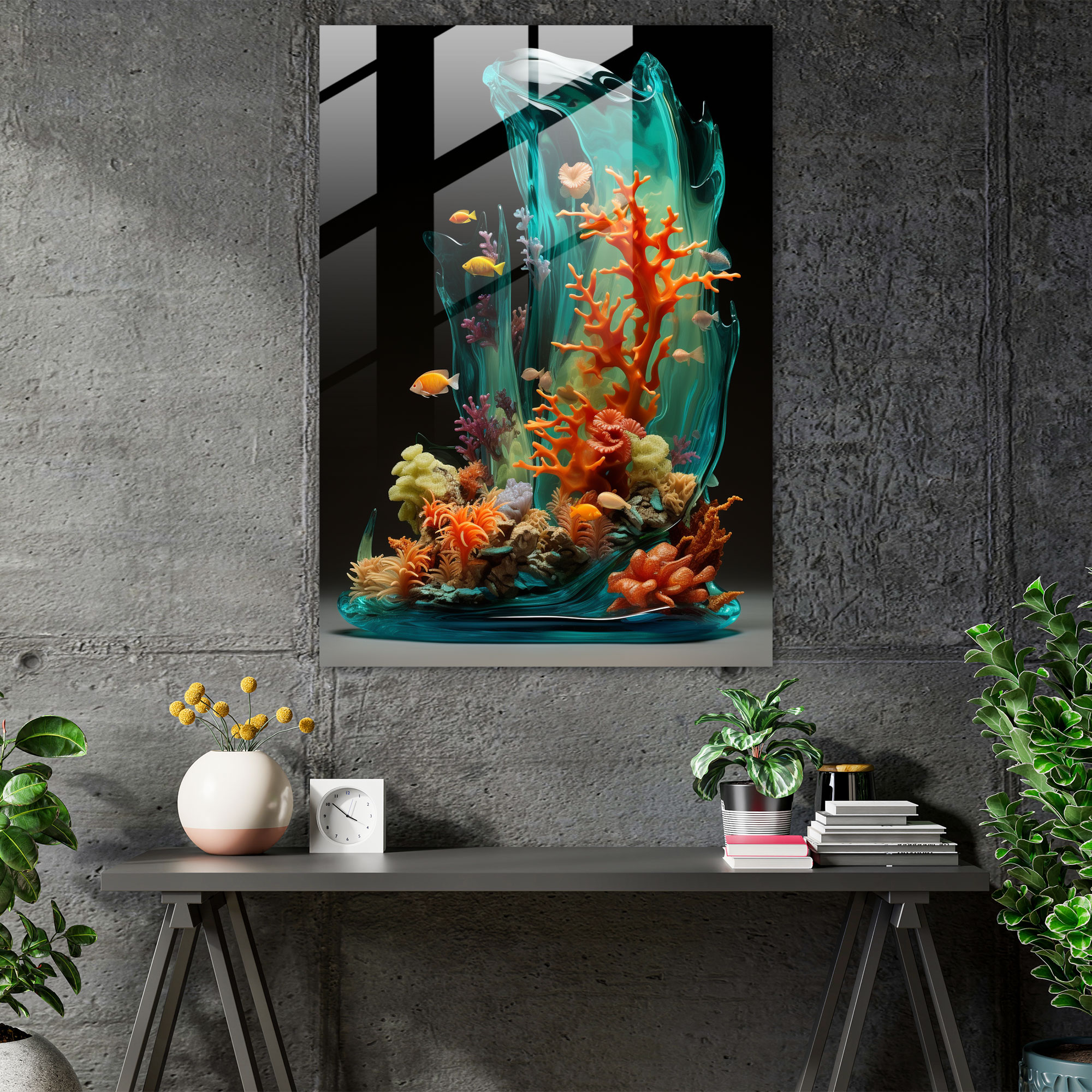 Realistic Glass Sculpture - Underwater Paradise Glass Print - Realistic Glass Sculpture, Glass Print, Coral Reefs, Modern Art