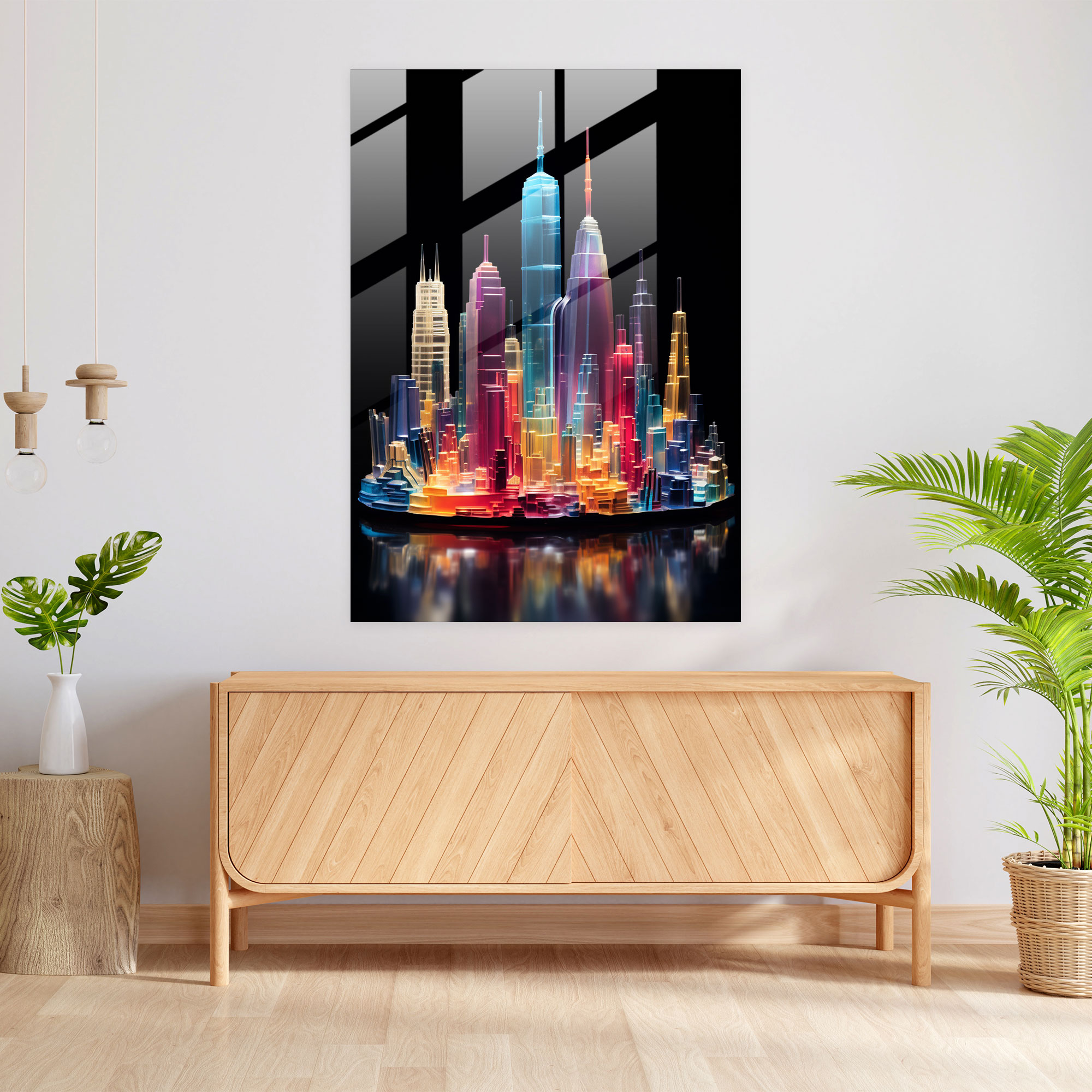 Realistic Glass Sculpture - Night City Glass Wall Art - Realistic Glass Sculpture, Home Decoration, Realistic Glass Sculpture, Glass Print