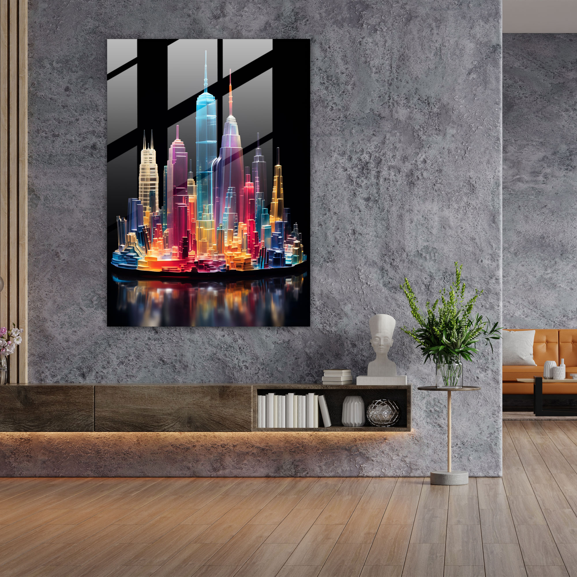 Realistic Glass Sculpture - Night City Glass Wall Art - Realistic Glass Sculpture, Home Decoration, Realistic Glass Sculpture, Glass Print