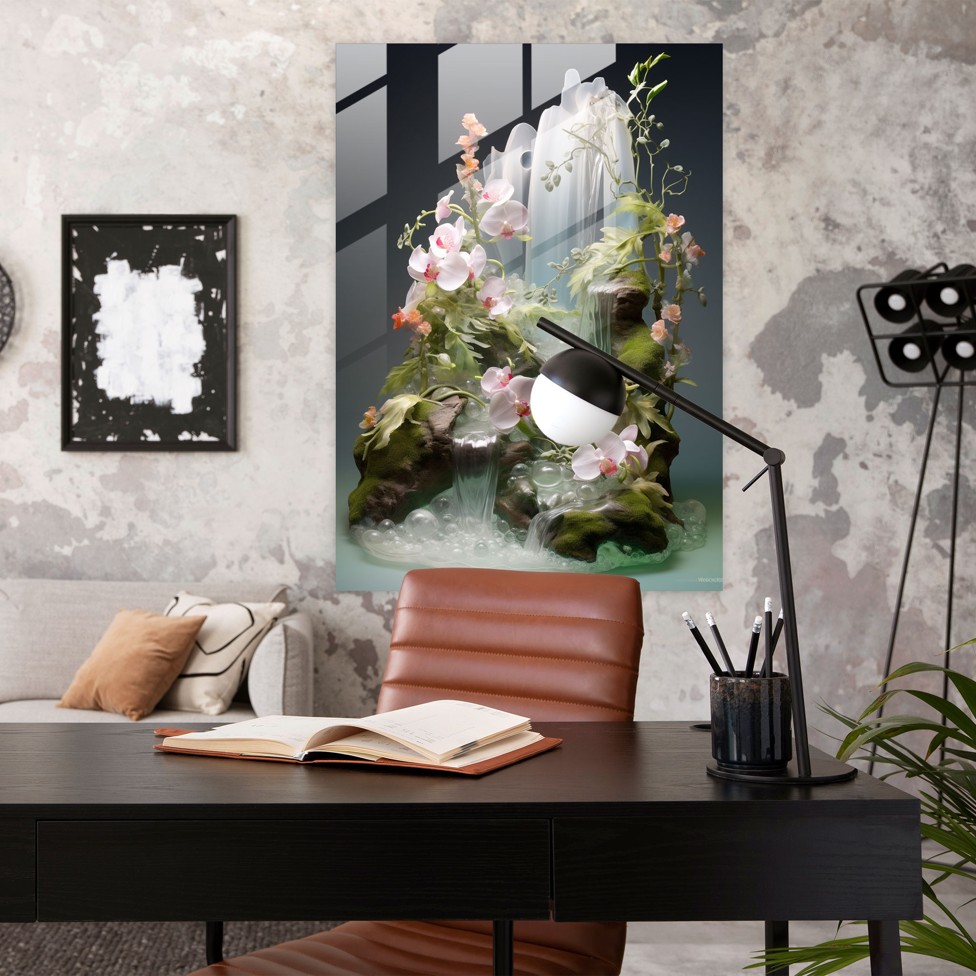 Realistic Glass Sculpture - Mystical Waterfall Glass Wall Art - Realistic Glass Sculpture, Glass Art, Glass Wall Art, Glass Print