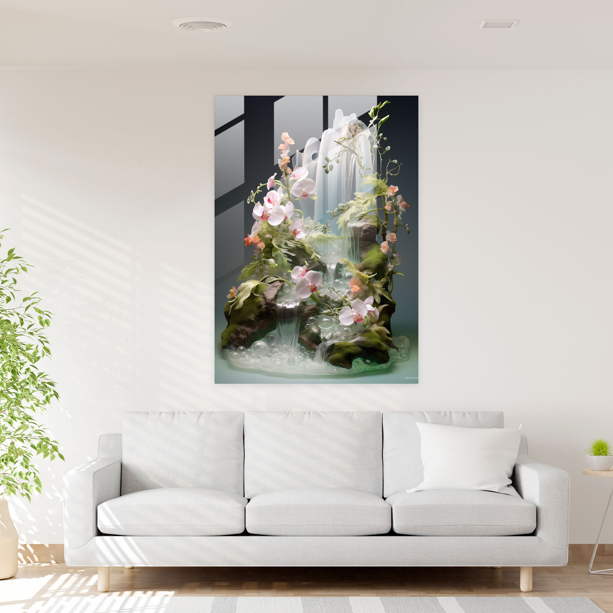 Realistic Glass Sculpture - Mystical Waterfall Glass Wall Art - Realistic Glass Sculpture, Glass Art, Glass Wall Art, Glass Print