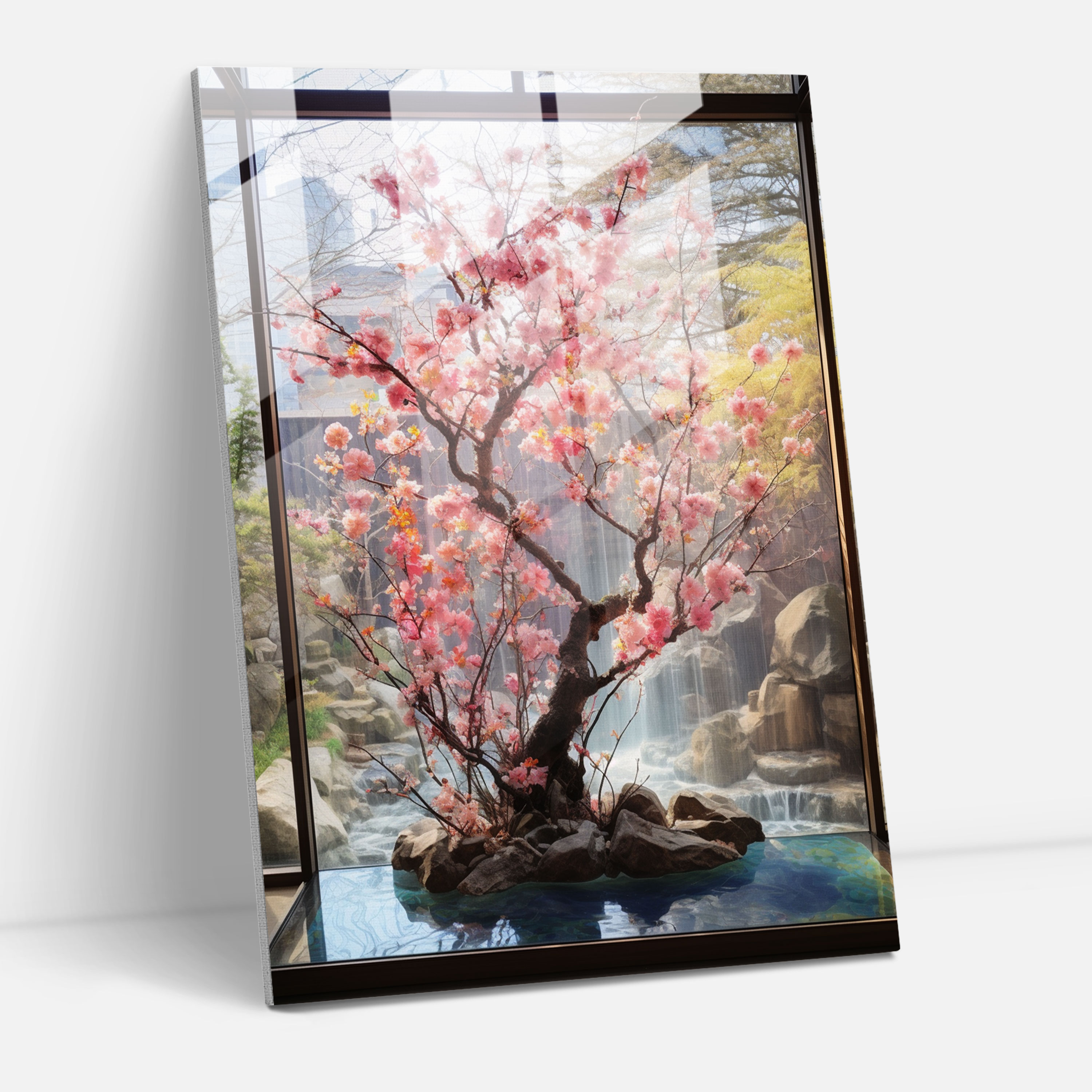 Realistic Glass Sculpture - Cherry Blossom Glass Print - Realistic Glass Sculpture, Home Decoration, Cherry Blossom Tree, Glass Print