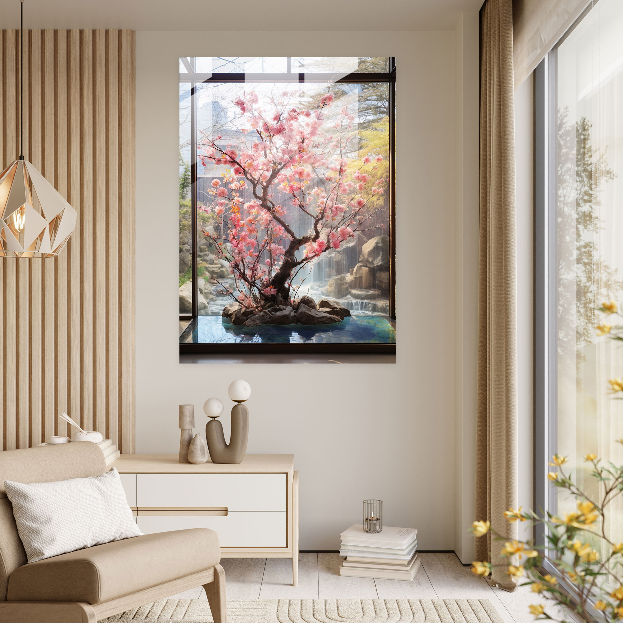 Realistic Glass Sculpture - Cherry Blossom Glass Print - Realistic Glass Sculpture, Home Decoration, Cherry Blossom Tree, Glass Print