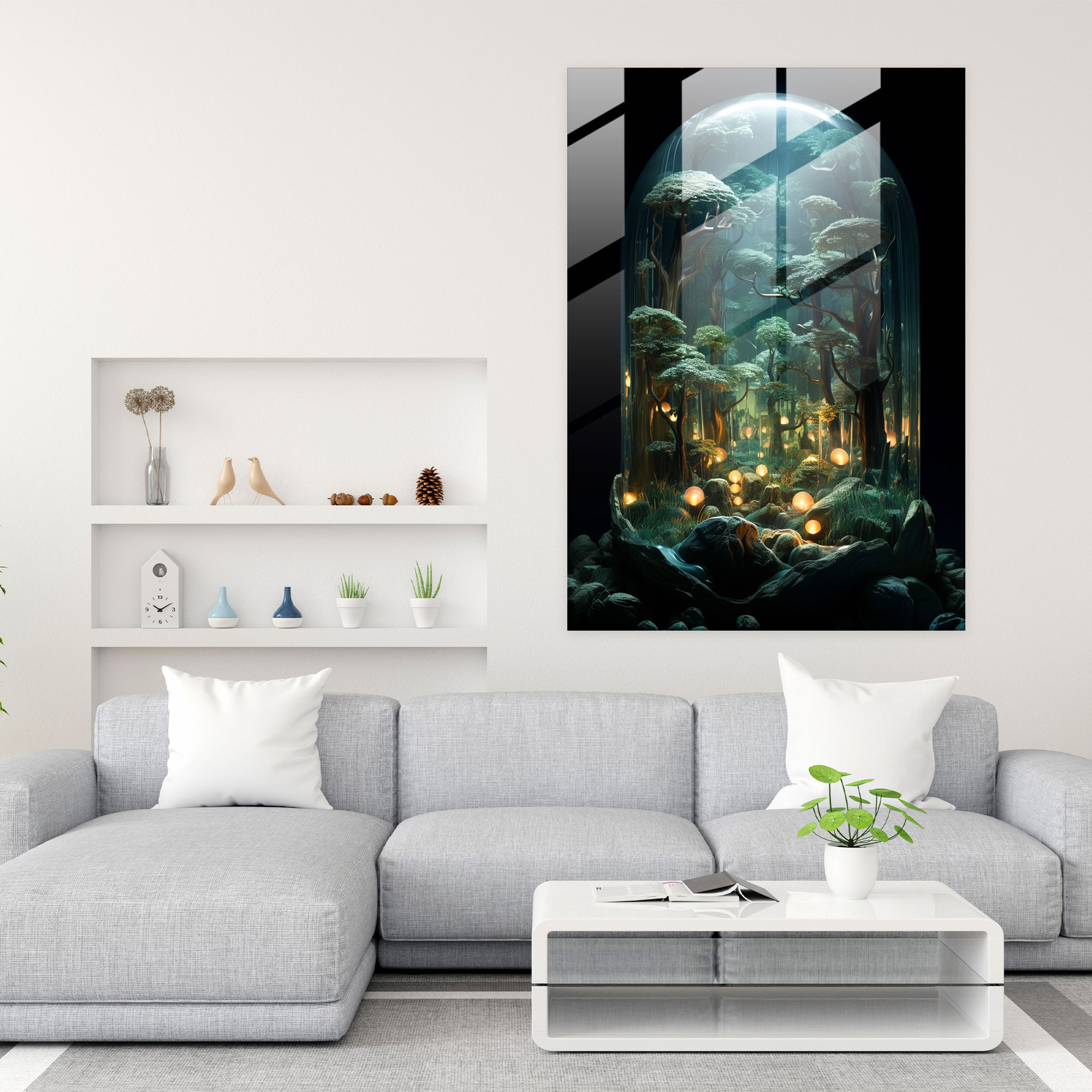 Realistic Glass Sculpture - Moonlit Forest Glass Print - Realistic Glass Sculpture, Glass Print, Home Decoration, Shimmering Moonlight