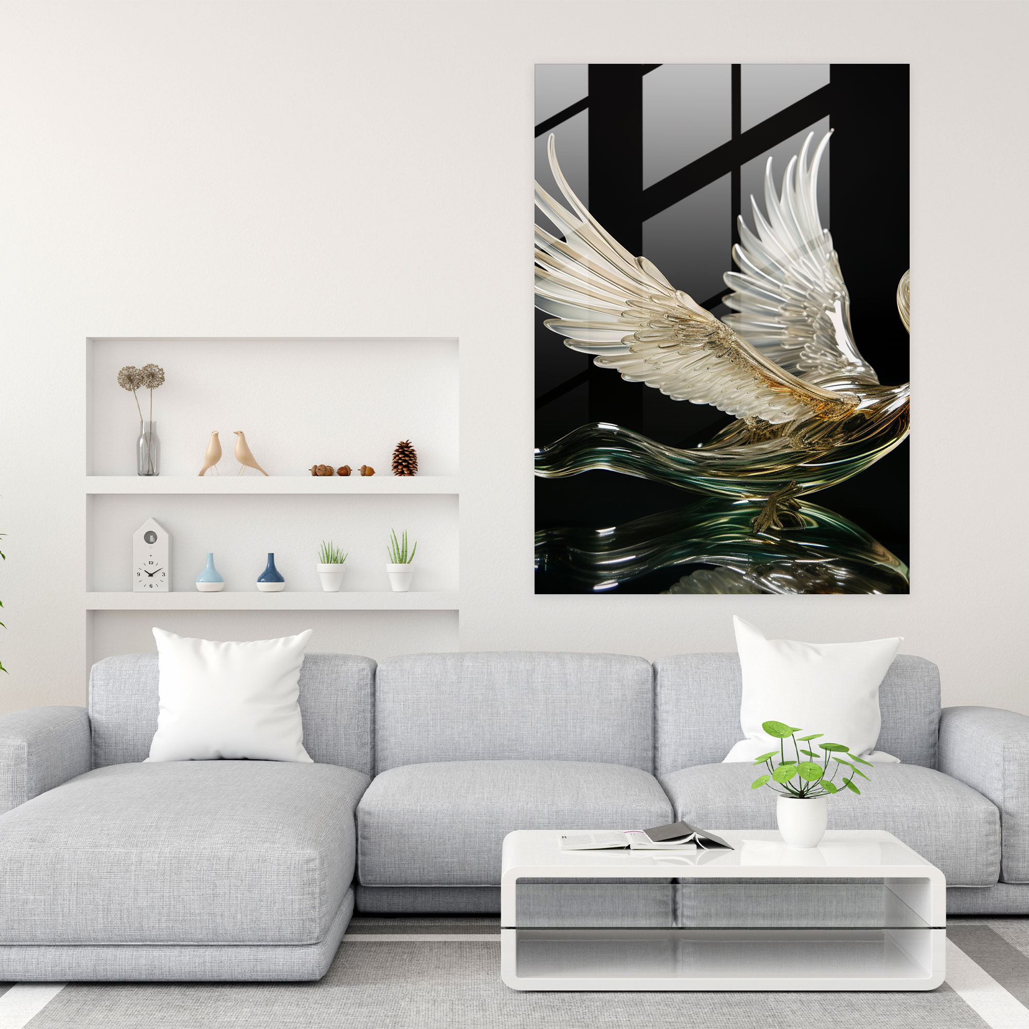 Realistic Glass Sculpture - Swan Glass Wall Art - Realistic Glass Sculpture, Glass Wall Art, Home Decoration, Expertly Sculpted Glass