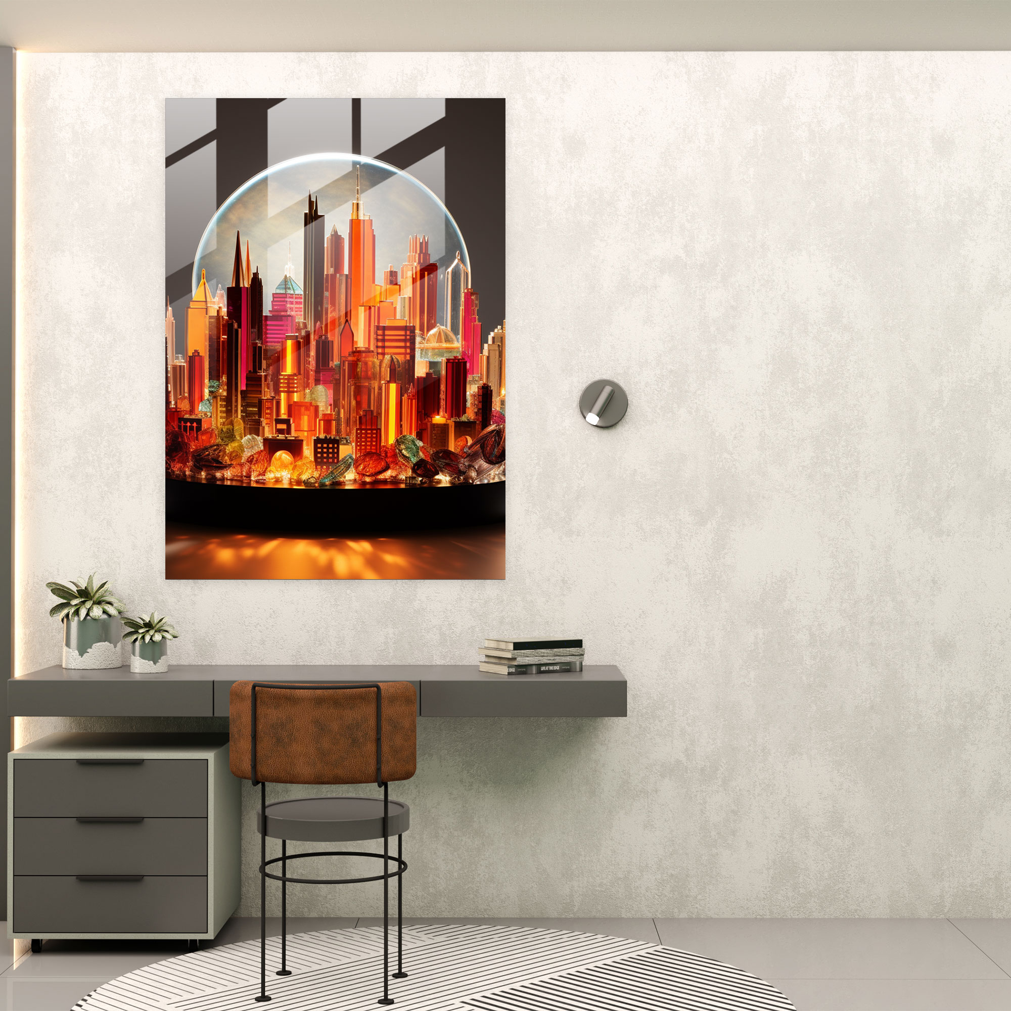 Realistic Glass Sculpture - City Skyline Glass Print - Realistic Glass Sculpture, Modern Art, City Skyline, Striking Glass Sculpture