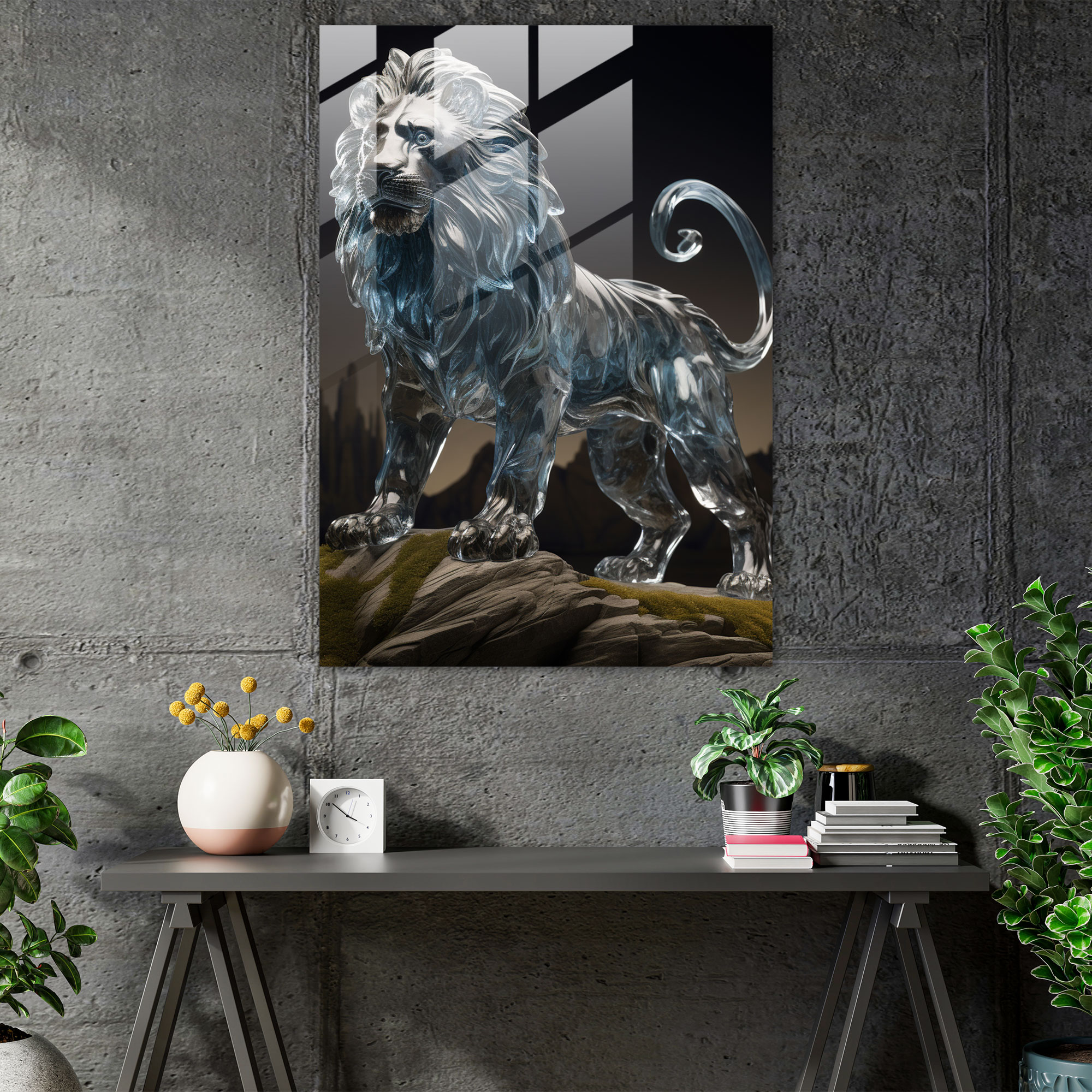 Realistic Glass Sculpture - Lion Glass Wall Art - Realistic Glass Sculpture, Courage, Glass Print, Realistic Glass Sculpture