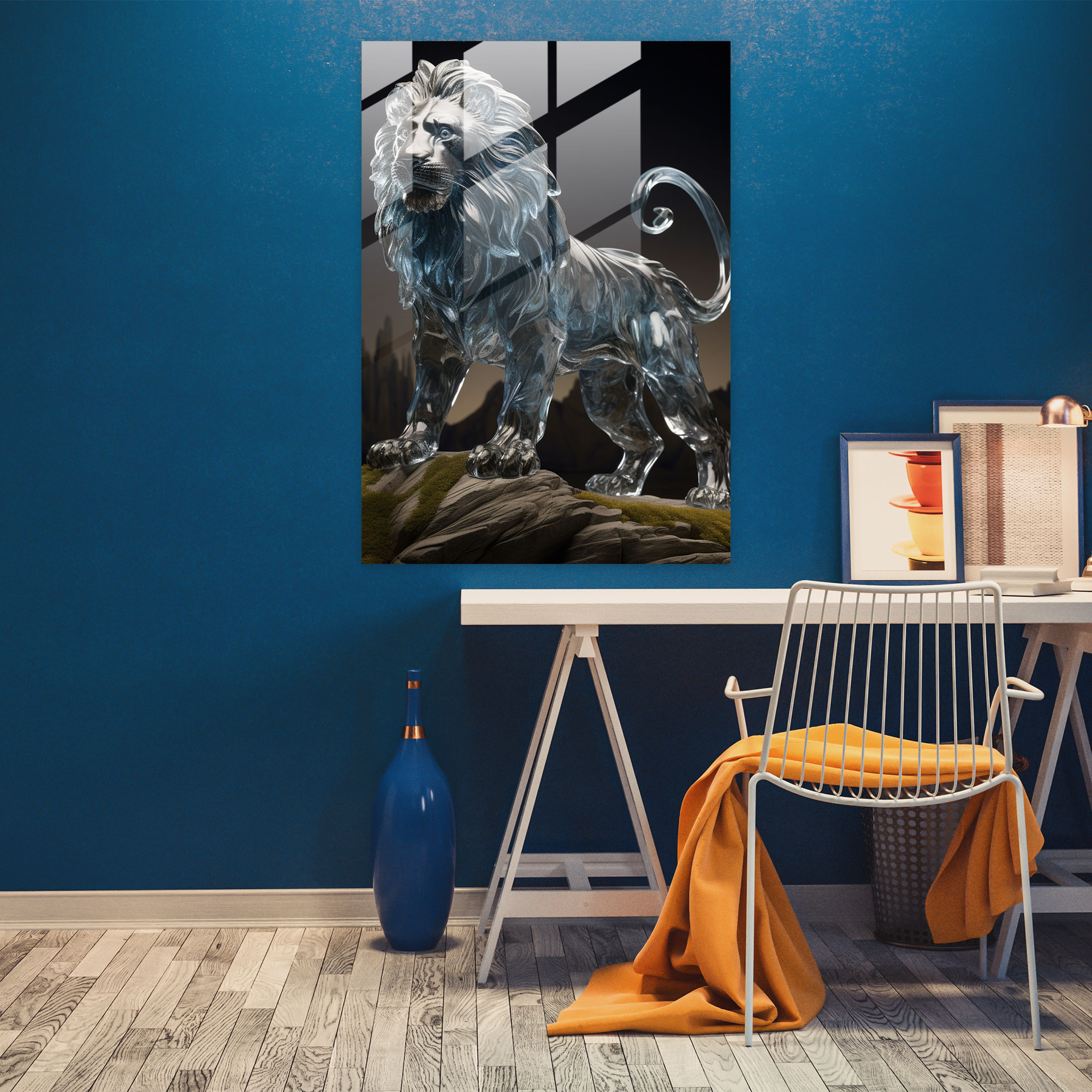 Realistic Glass Sculpture - Lion Glass Wall Art - Realistic Glass Sculpture, Courage, Glass Print, Realistic Glass Sculpture