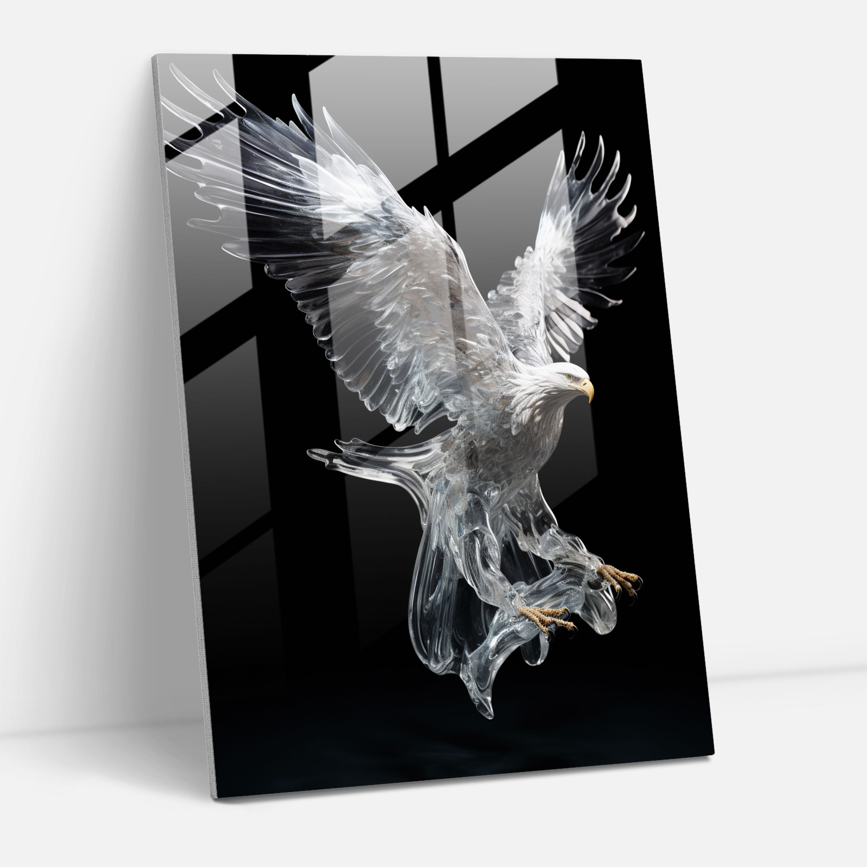 Realistic Glass Sculpture: Soaring Eagle Glass Print - Realistic Glass Sculpture, Glass Wall Art, Wall Decoration, Glass Art