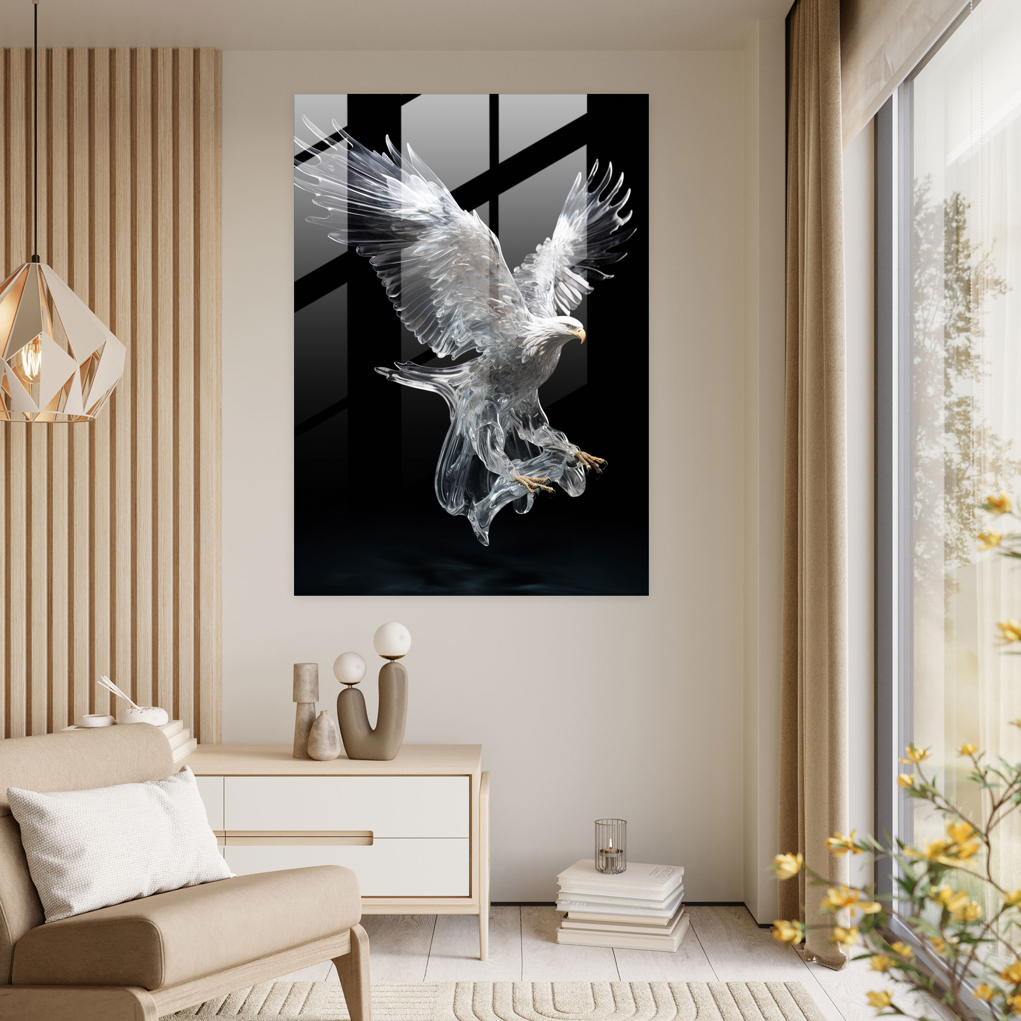 Realistic Glass Sculpture: Soaring Eagle Glass Print - Realistic Glass Sculpture, Glass Wall Art, Wall Decoration, Glass Art