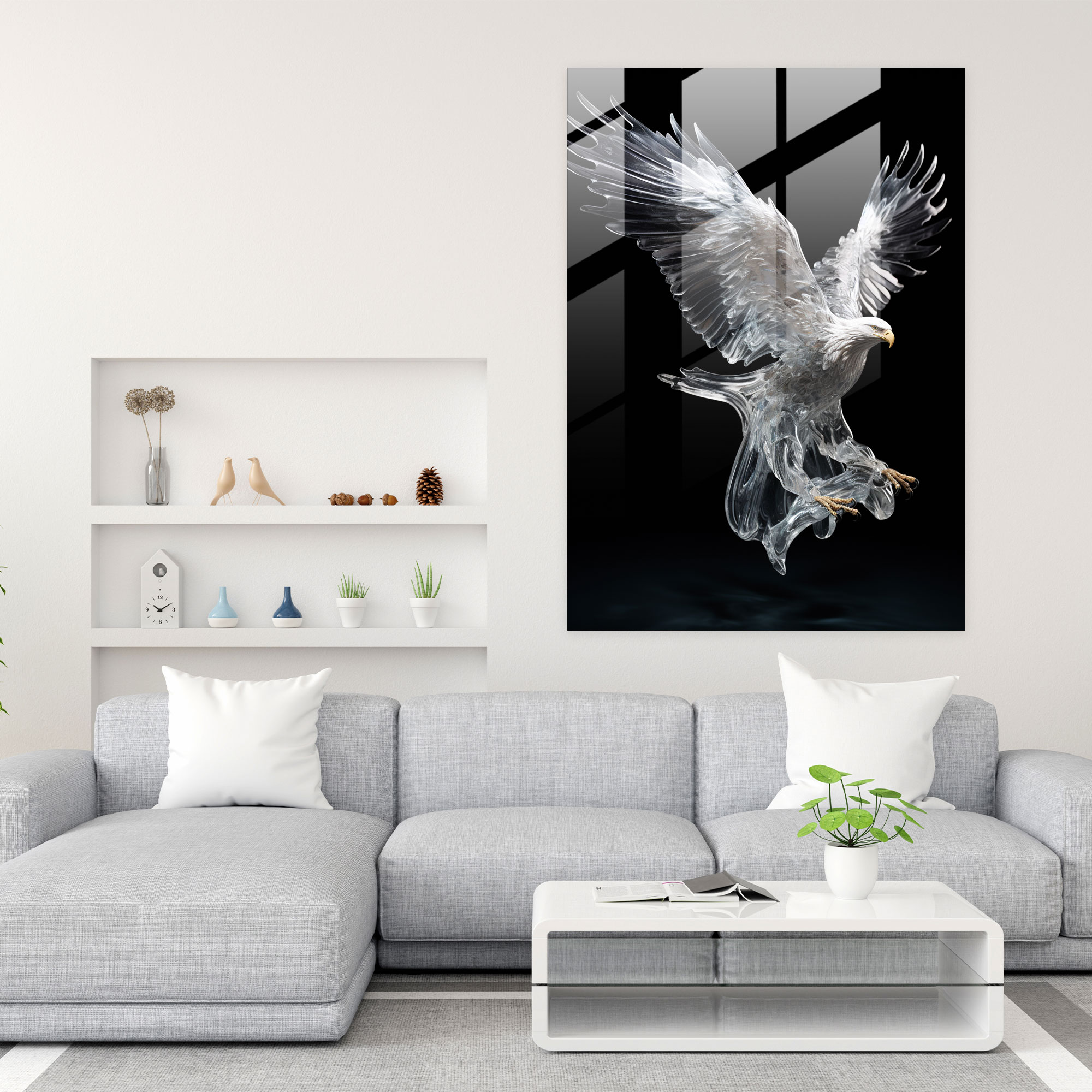 Realistic Glass Sculpture: Soaring Eagle Glass Print - Realistic Glass Sculpture, Glass Wall Art, Wall Decoration, Glass Art