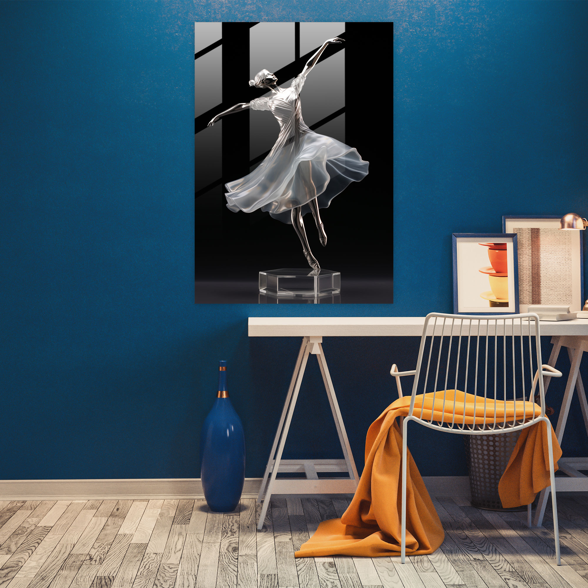 Realistic Glass Sculpture: Ballet Ballerina Glass Print - Realistic Glass Sculpture, Wall Decoration, Ballerina, Realistic Glass Sculpture