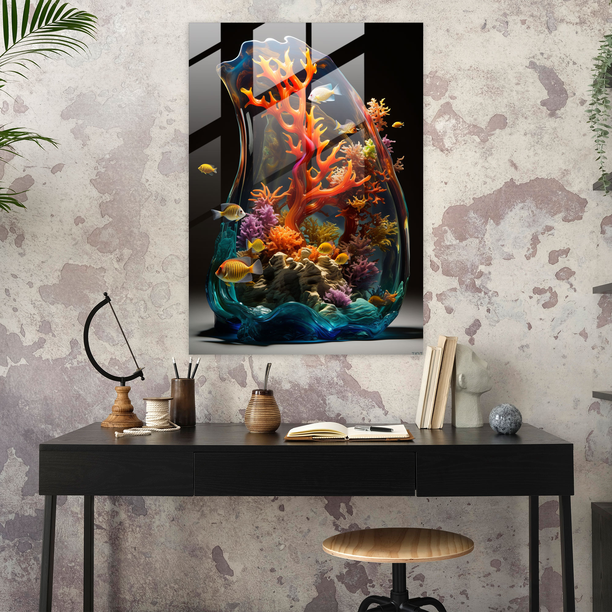 Realistic Glass Sculpture: Underwater Paradise Glass Print - Realistic Glass Sculpture, Home Decoration, Wall Decoration, Modern Art