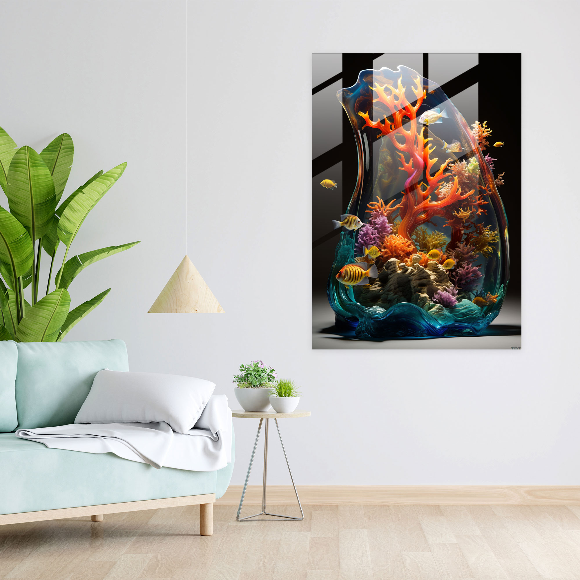 Realistic Glass Sculpture: Underwater Paradise Glass Print - Realistic Glass Sculpture, Home Decoration, Wall Decoration, Modern Art