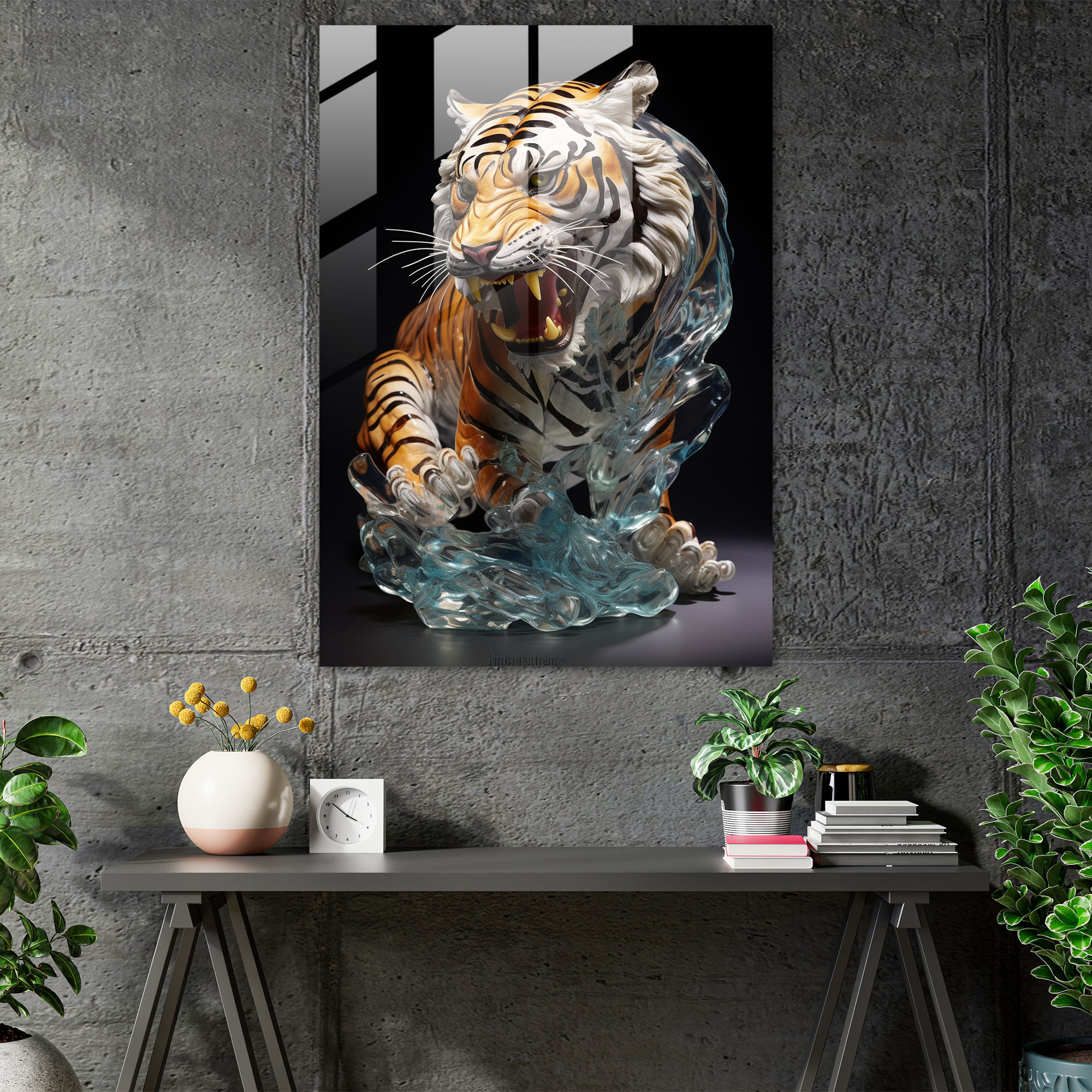Realistic Glass Sculpture: Wild Tiger Glass Print - Realistic Glass Sculpture, Wild, Wall Decoration, Realistic Glass Sculpture