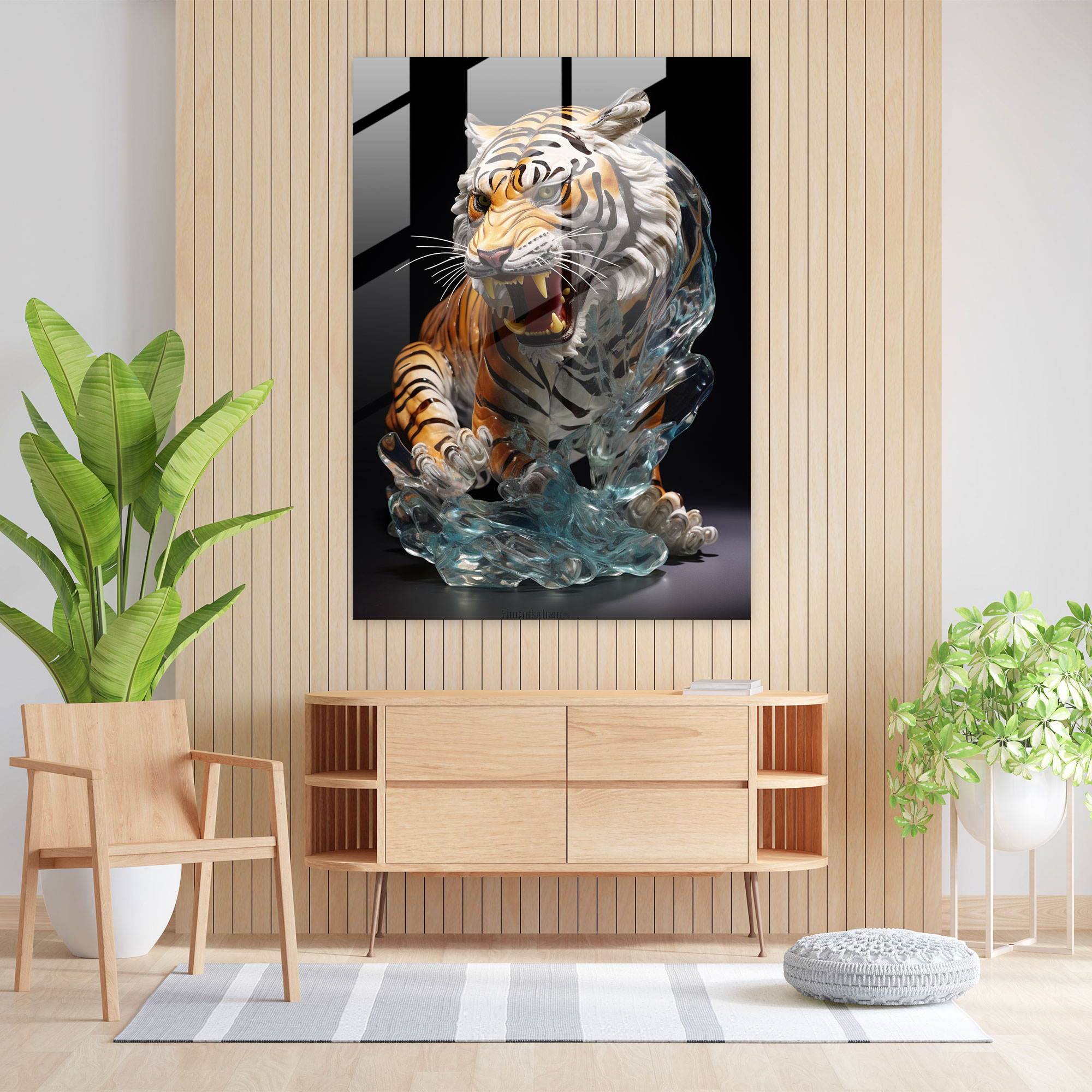 Realistic Glass Sculpture: Wild Tiger Glass Print - Realistic Glass Sculpture, Wild, Wall Decoration, Realistic Glass Sculpture