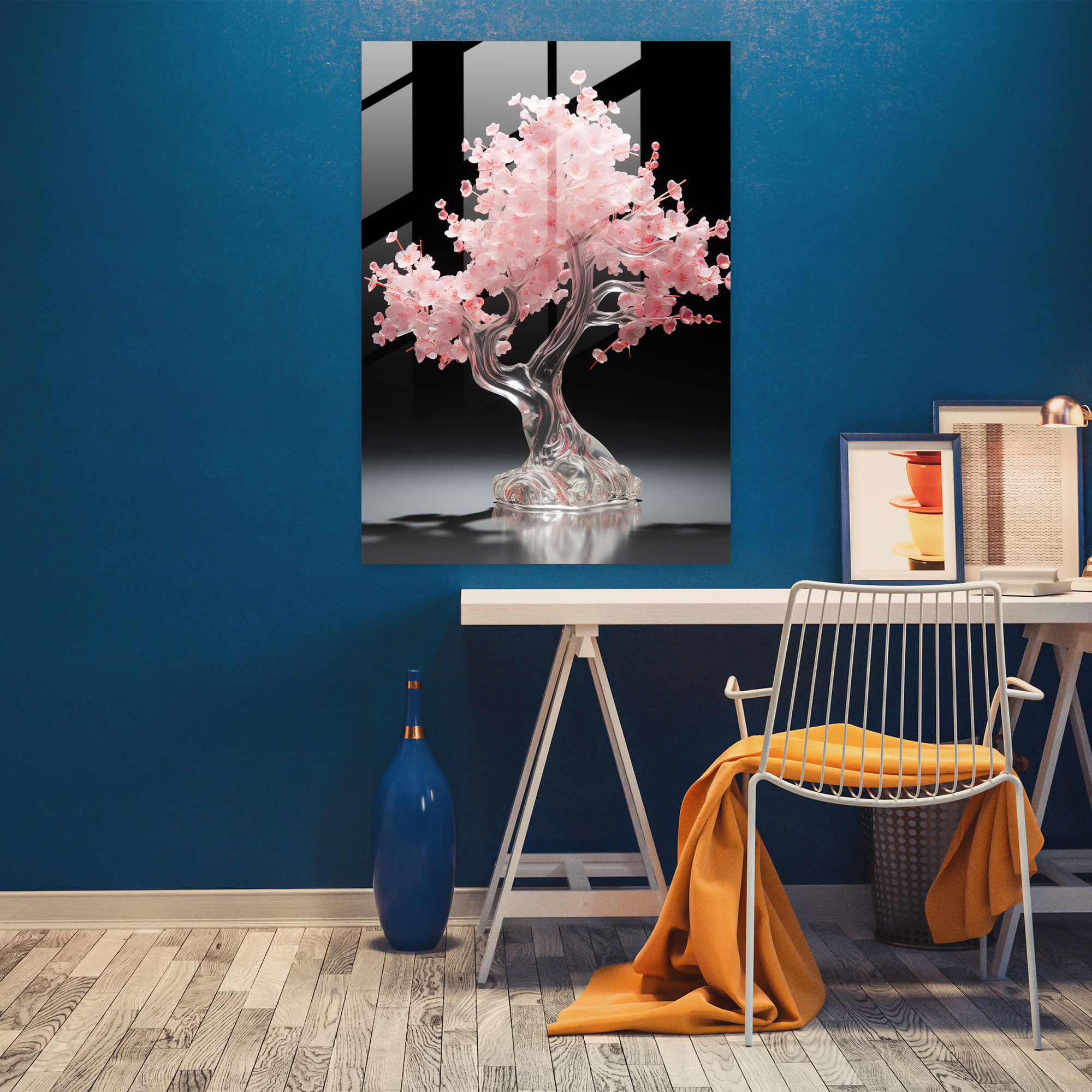 Realistic Glass Sculpture: Cherry Blossom Glass Print - Realistic Glass Sculpture, Glass Wall Art, Spring, Blooming