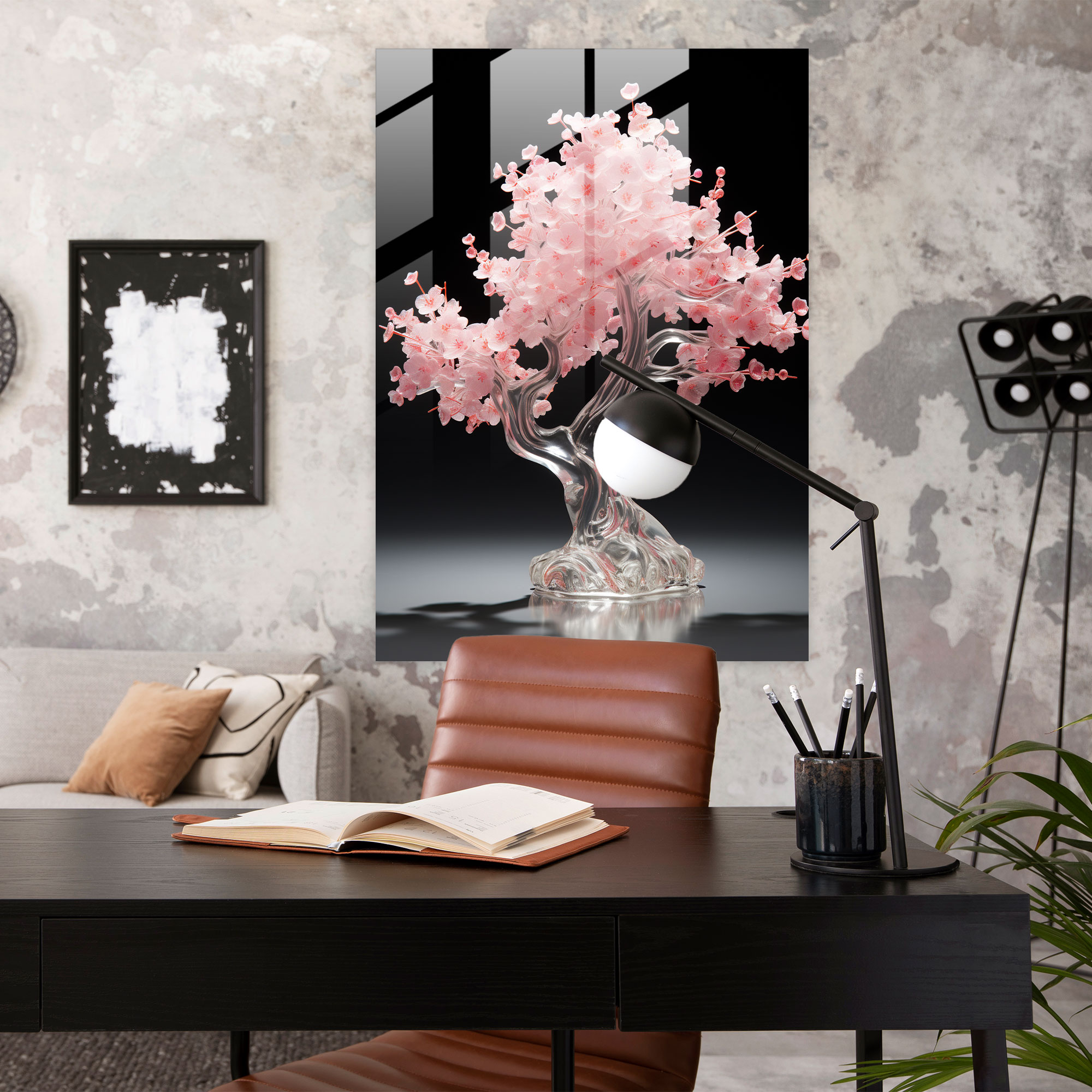 Realistic Glass Sculpture: Cherry Blossom Glass Print - Realistic Glass Sculpture, Glass Wall Art, Spring, Blooming