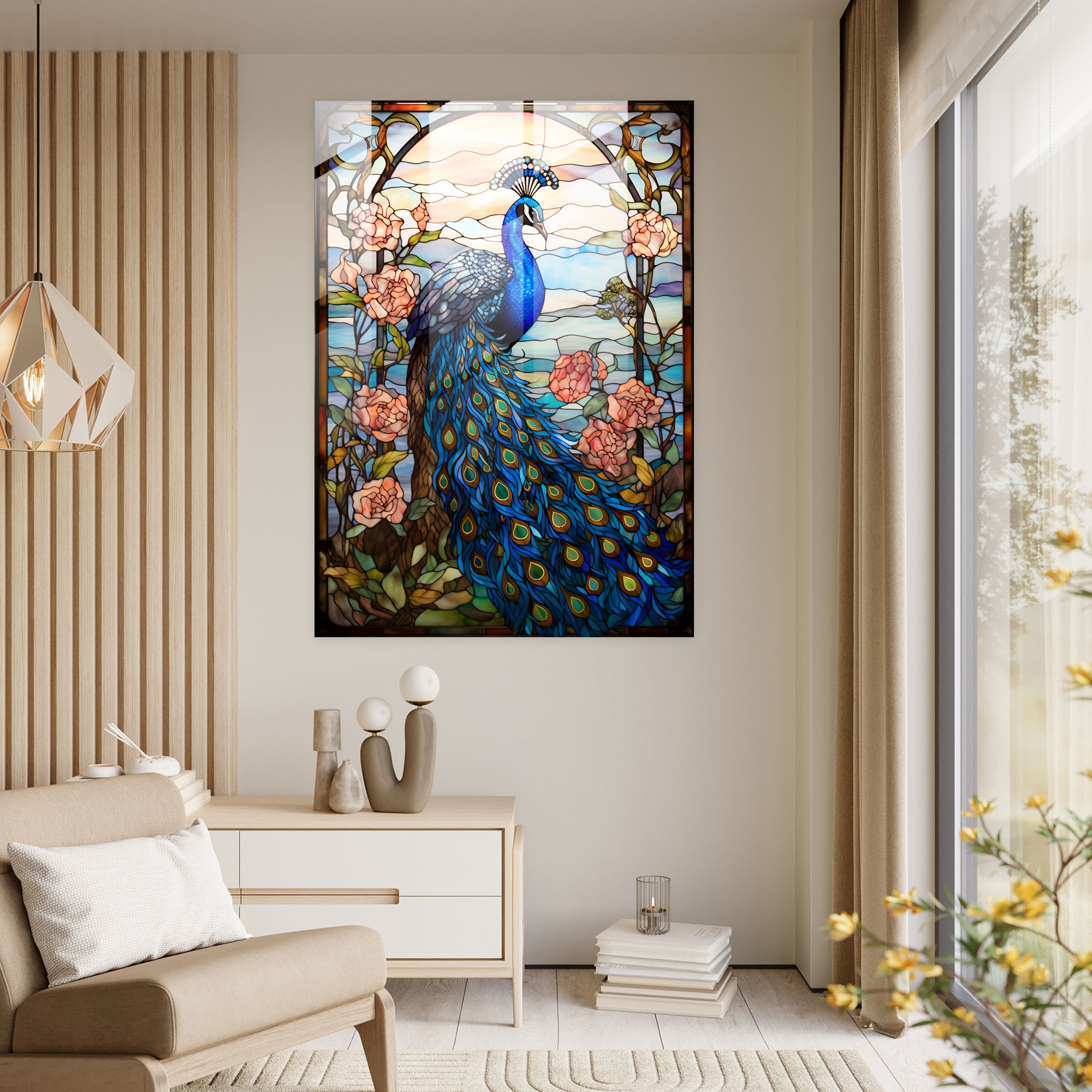 Stained Glass Wall Art - Exquisite Peacock Design - Realistic Glass Sculpture, Stained Glass, Modern Art, Glass Art