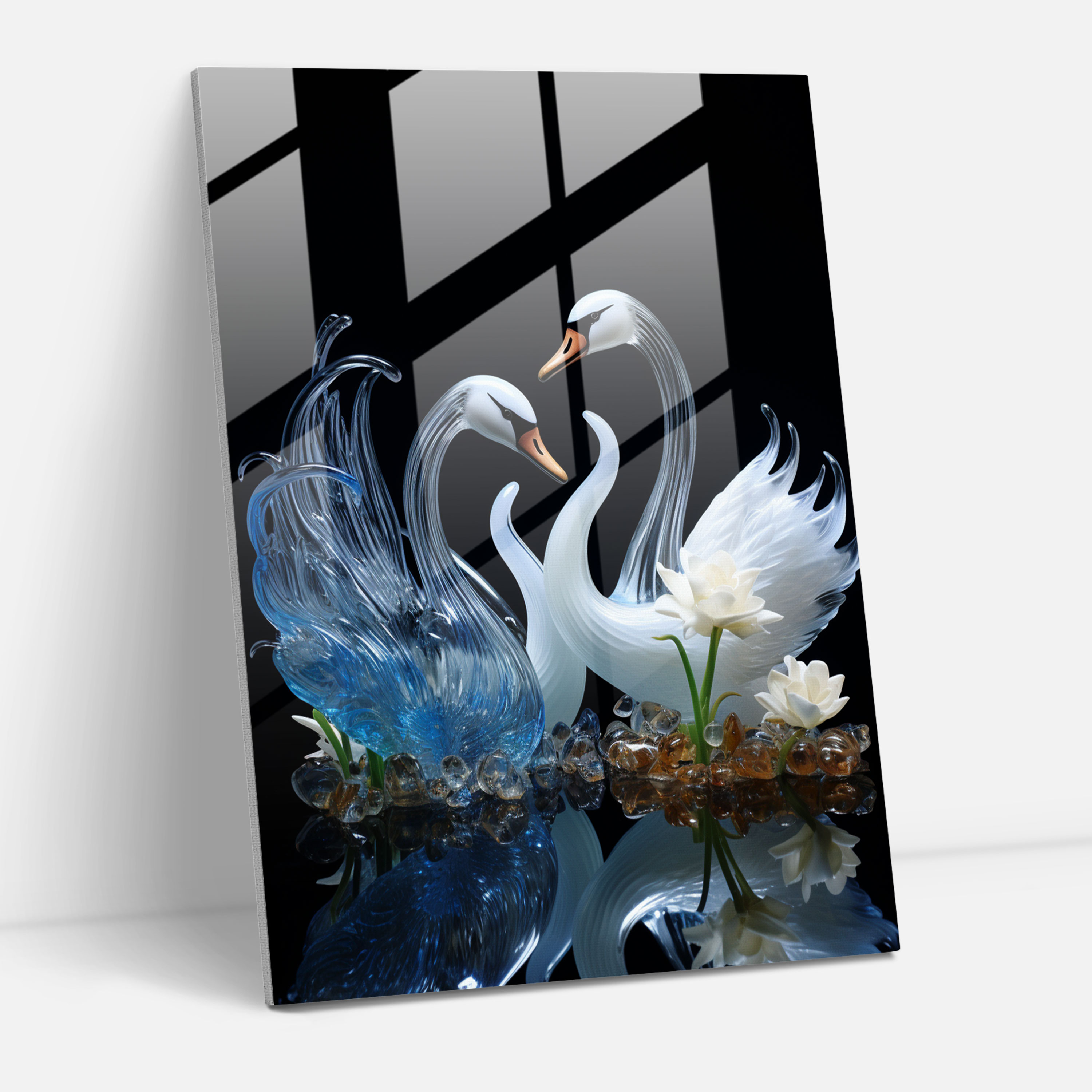 Glass Wall Art Sculpture - Swan Serenade - Realistic Glass Sculpture, Glass Sculpture, Tranquility, Wall Decoration