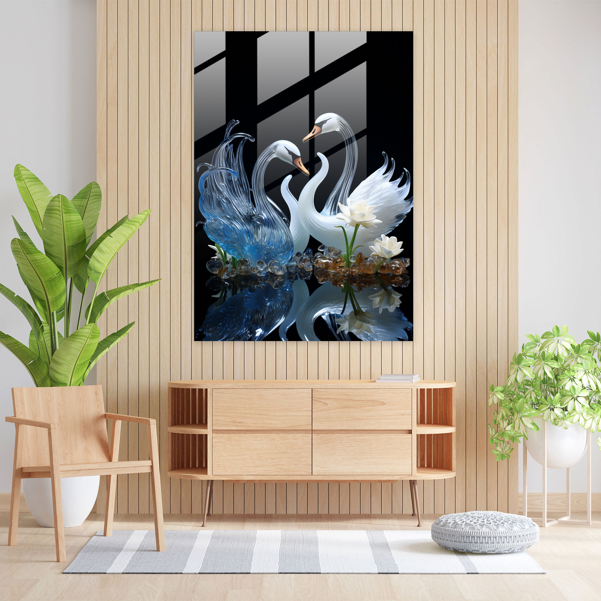 Glass Wall Art Sculpture - Swan Serenade - Realistic Glass Sculpture, Glass Sculpture, Tranquility, Wall Decoration