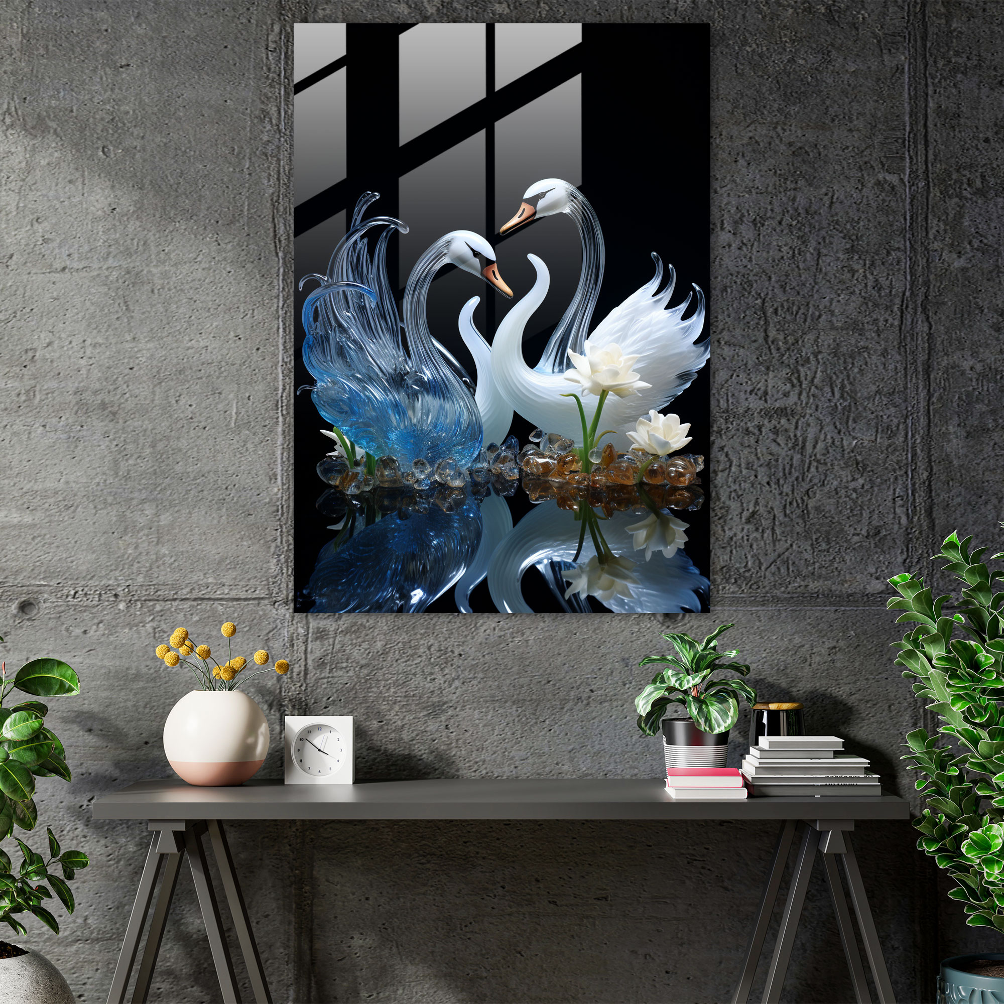 Glass Wall Art Sculpture - Swan Serenade - Realistic Glass Sculpture, Glass Sculpture, Tranquility, Wall Decoration