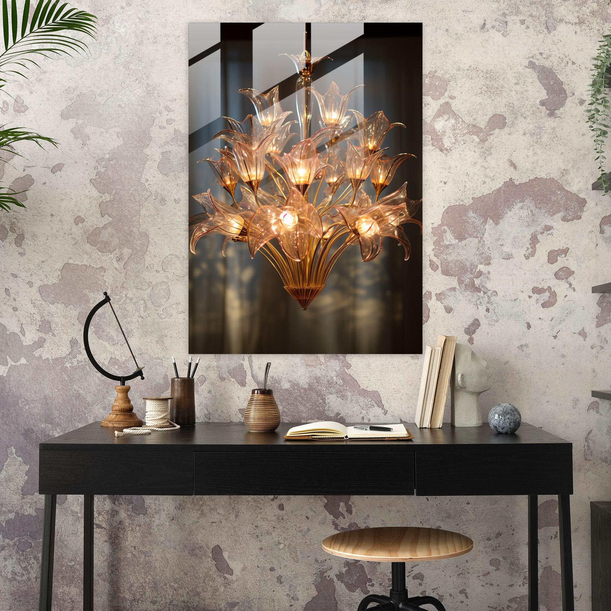 Glass Chandelier - Mesmerizing Glow - Realistic Glass Sculpture, Wall Decoration, Glass Print, Intricate