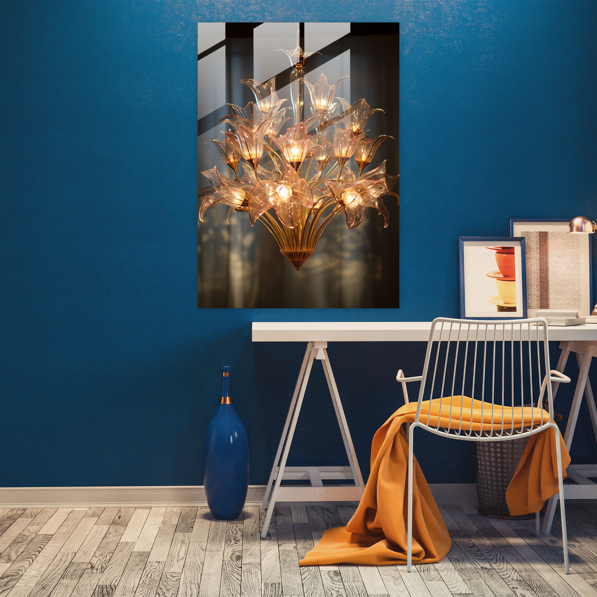 Glass Chandelier - Mesmerizing Glow - Realistic Glass Sculpture, Wall Decoration, Glass Print, Intricate