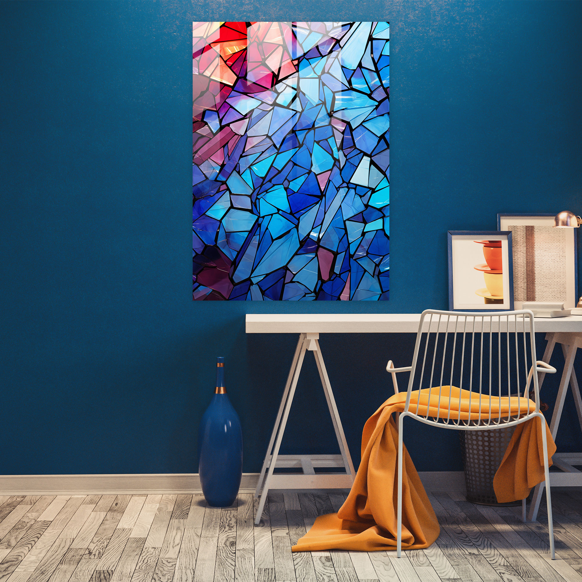 Glass Print: Colorful Abstract Shattered Glass - Realistic Glass Sculpture, Wall Decoration, Modern Art, Glass Print