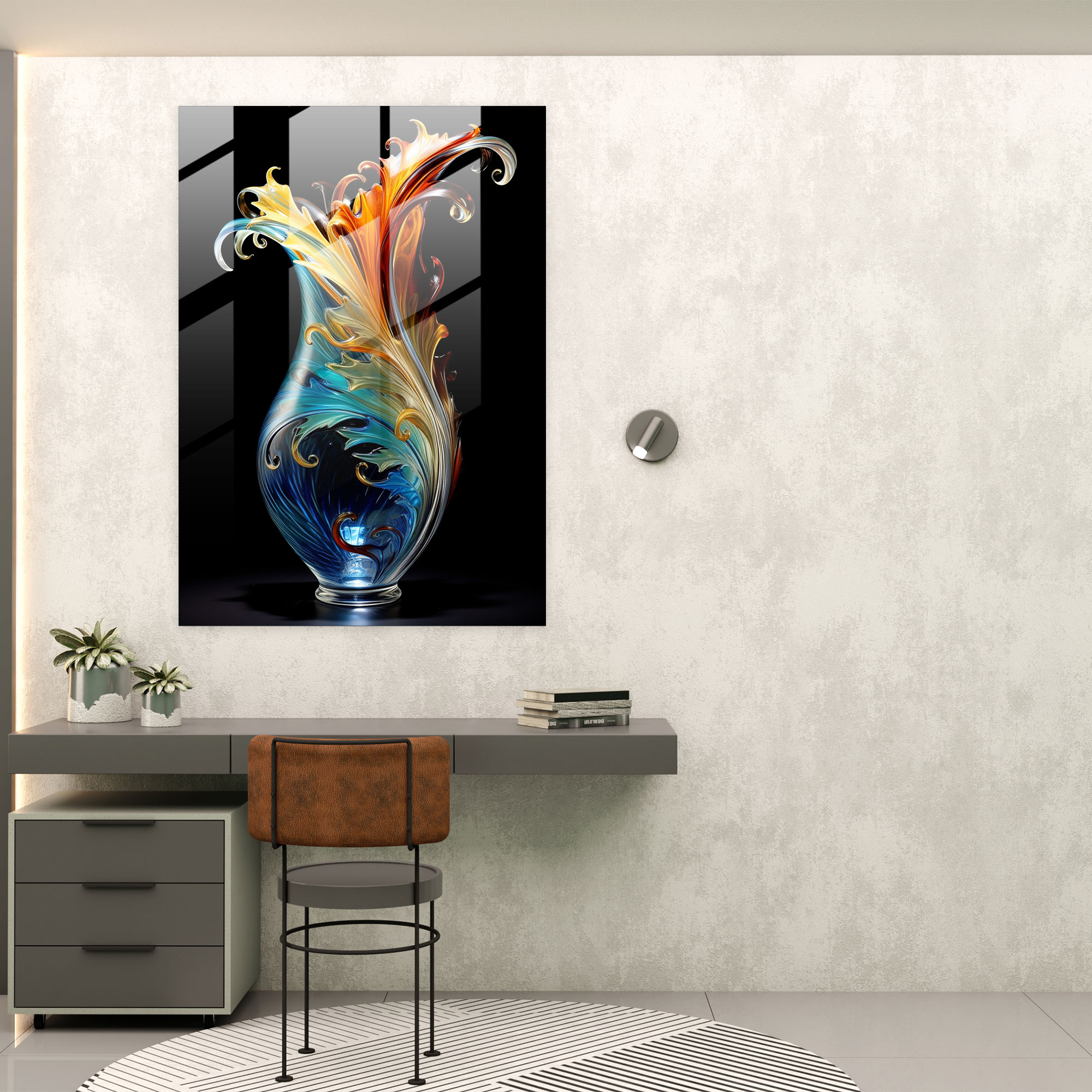 Glass Art: Hand-Blown Floral Glass Vase - Realistic Glass Sculpture, Hand-Blown Glass Vase, Wall Decoration, Glass Art